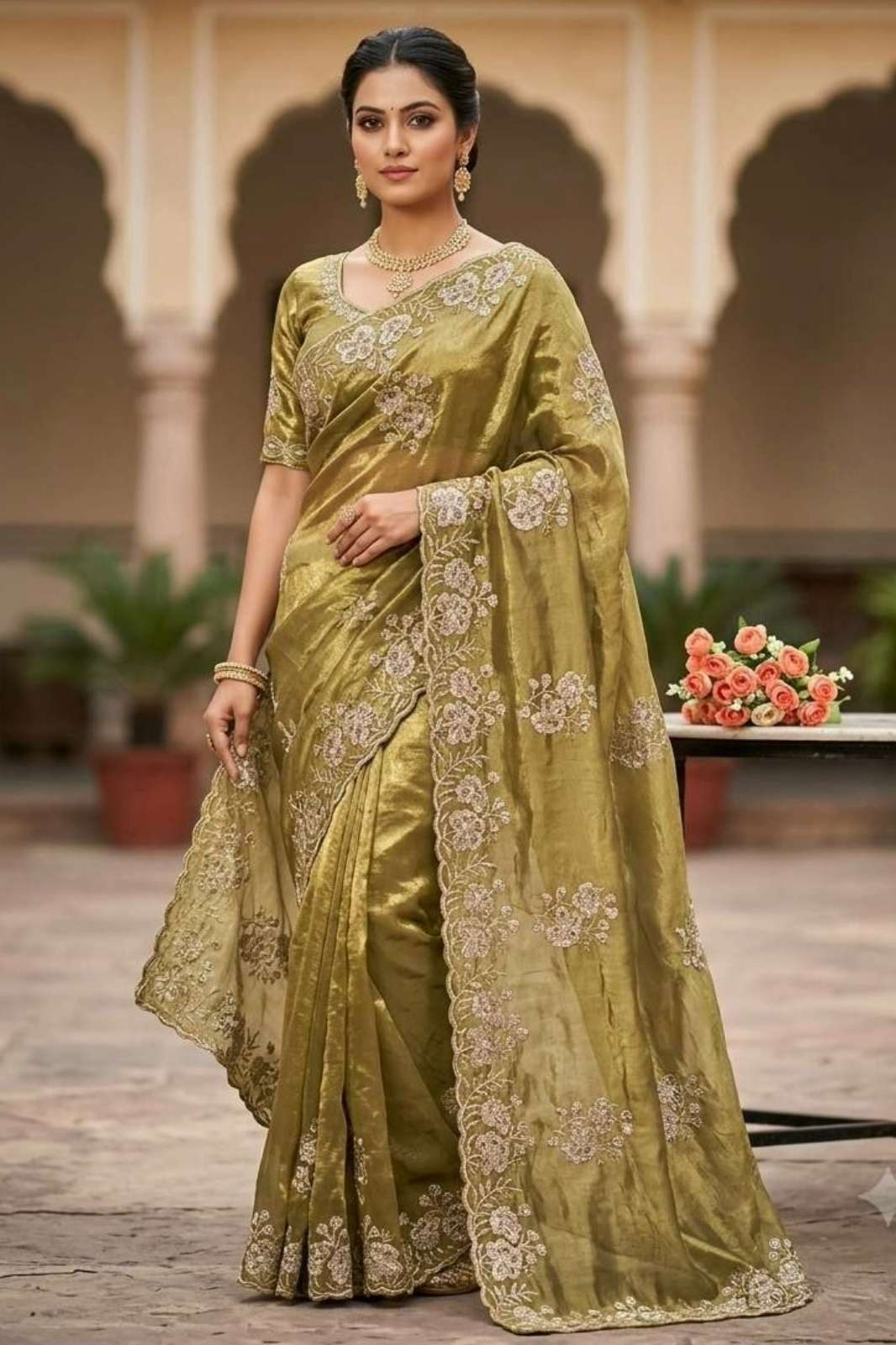 Shri Balaji 4831 Pure Fandy satin beads embroidery work festive wear saree 