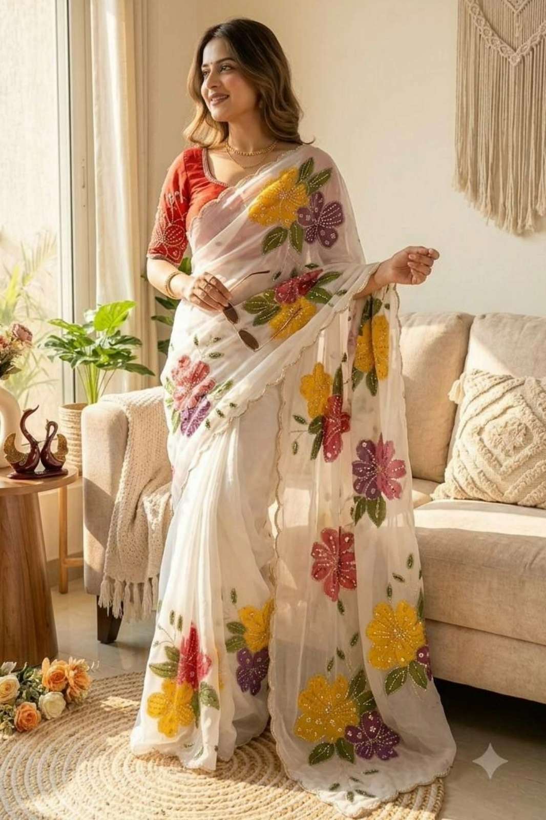 Shri Balaji 4844 Soft Tabby Silk Hand Printed Beads & Sequins Work festive wear saree 