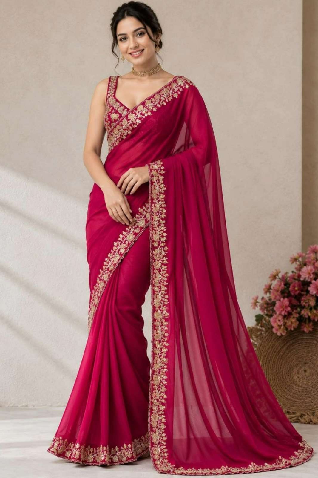 Shri Balaji 4880 Pure blooming vichitra embroidery work saree