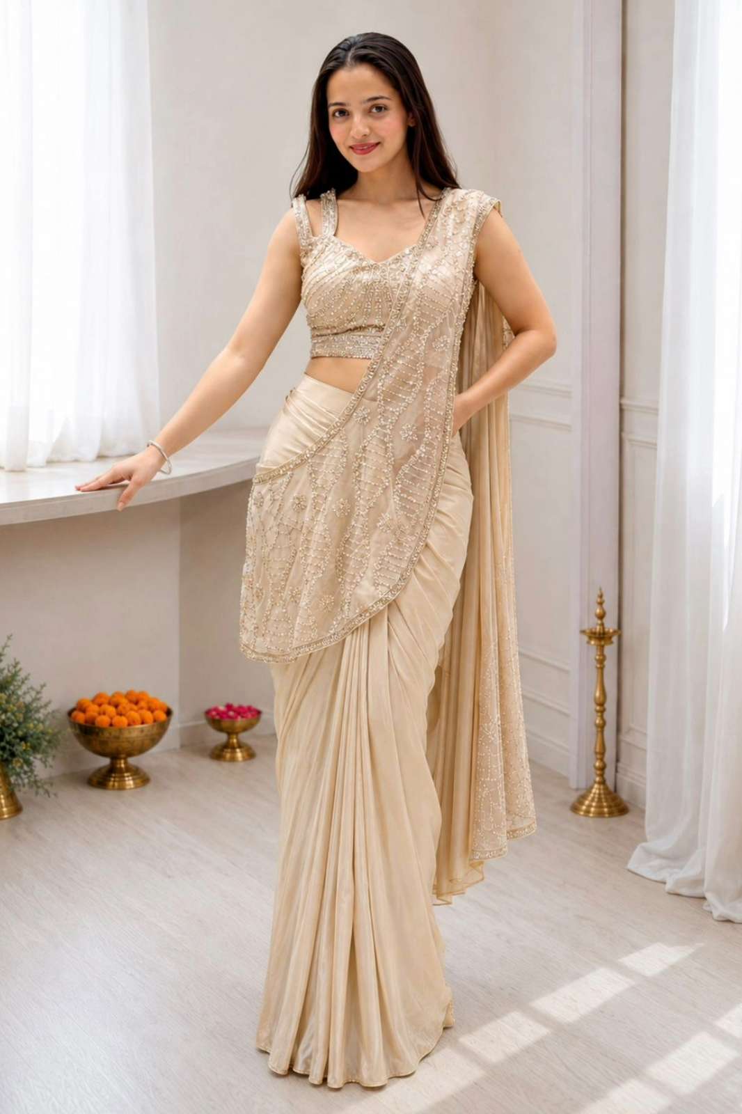 Shri Balaji BB 91 Crepe Silk Embroidery Sequins multi thread Work Party wear readymade designer Saree 