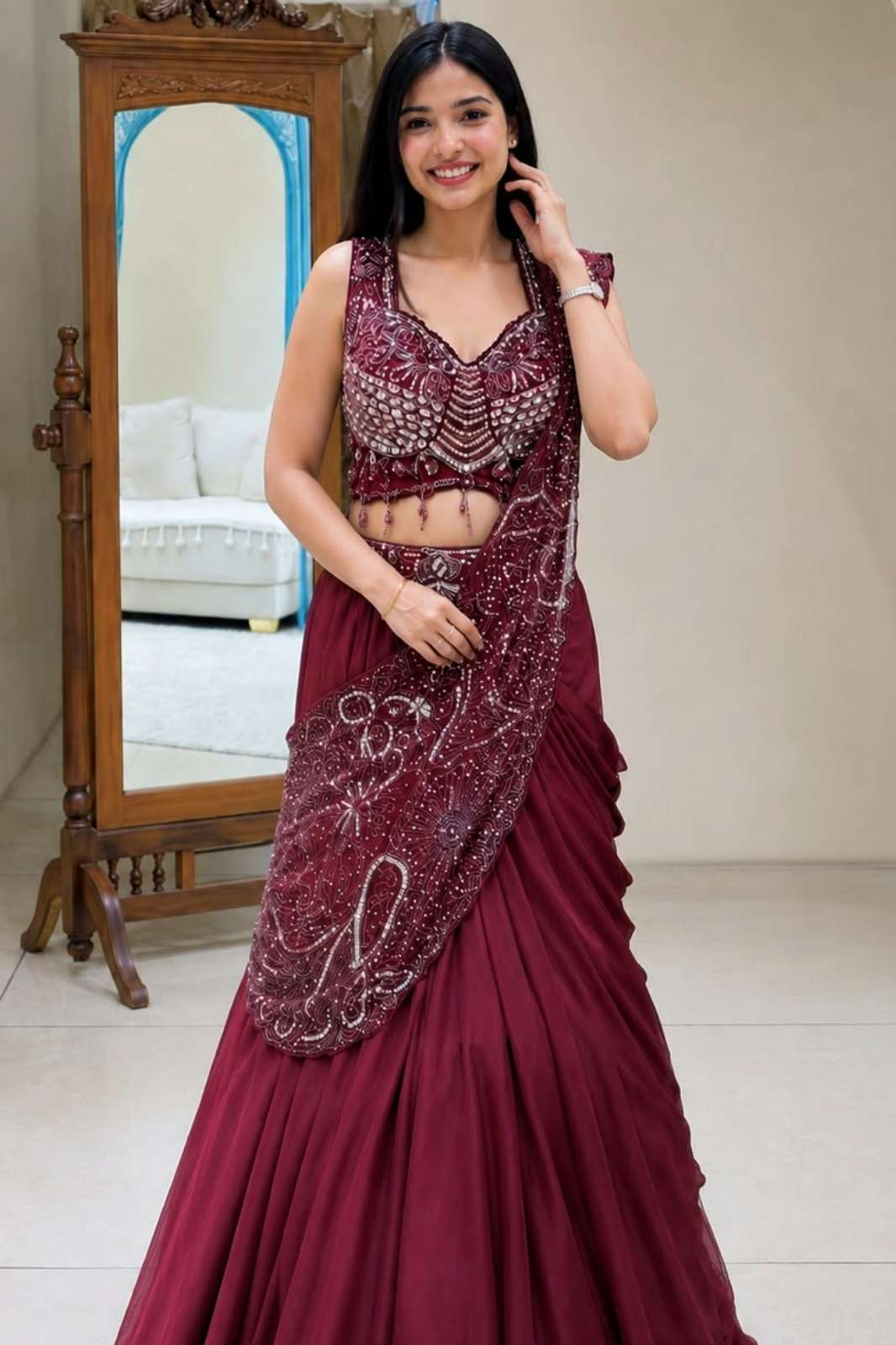 Shri Balaji BB 94 Rangoli Silk Embroidey Sequins Work Party wear readymade Saree 