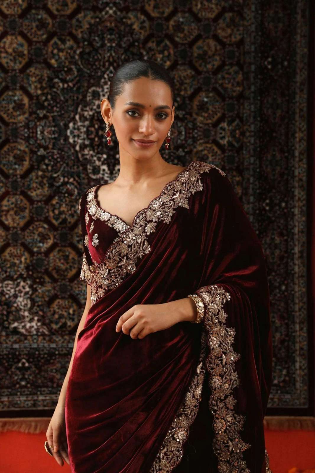 Shri Balaji BT 3143 Designer Sequence & Jari Thread Embroidery work Velvet saree