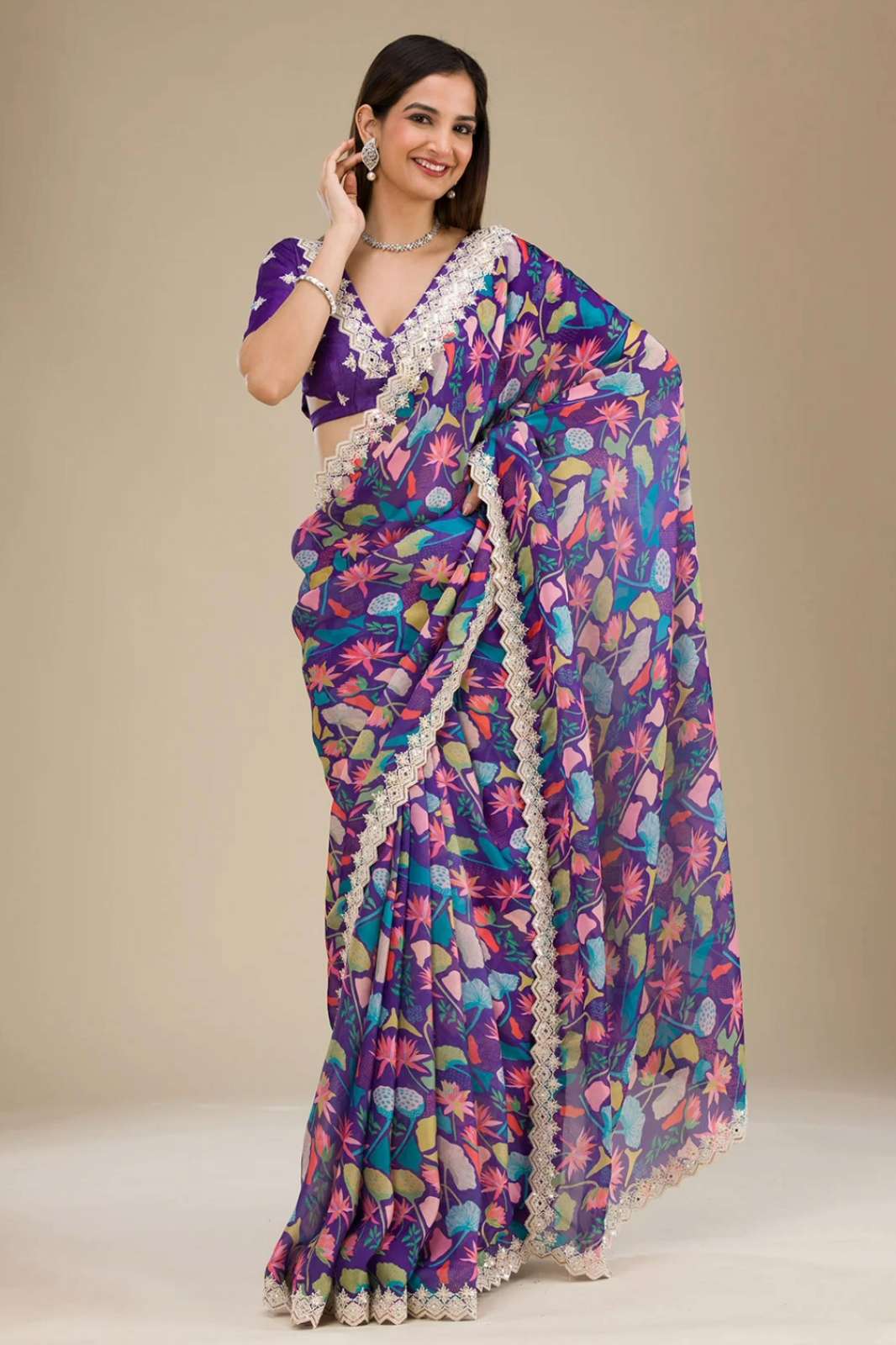 Shri Balaji BT 404 Georgette Digital Prints & Embroidery Codding & Sequins Work designer saree