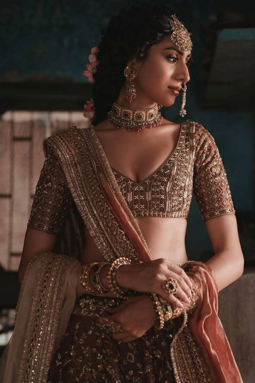 Shri balaji FB H110 Kasturi silk lehenga with dori sequins & thread work