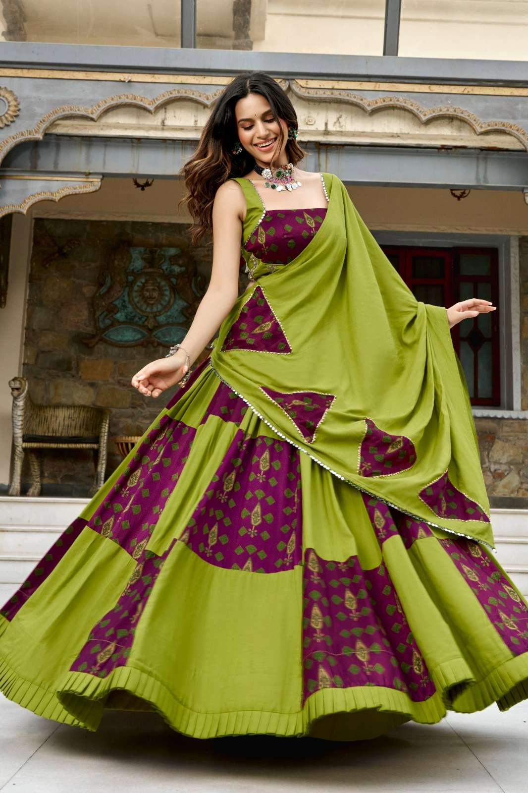 Shri Balaji LNB1630 Traditional  Ajrakh Printed Rayon festive lehenga