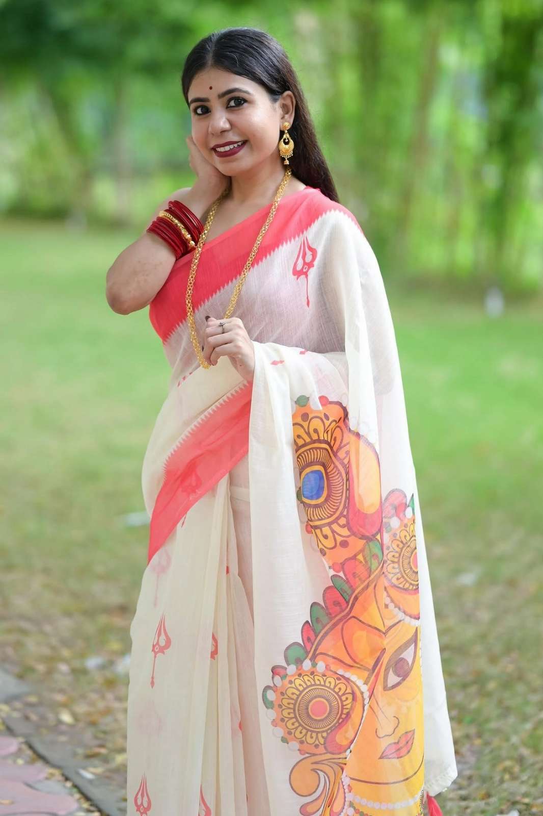 Shri Balaji MG692 Printed Linen Plain festive wear saree 
