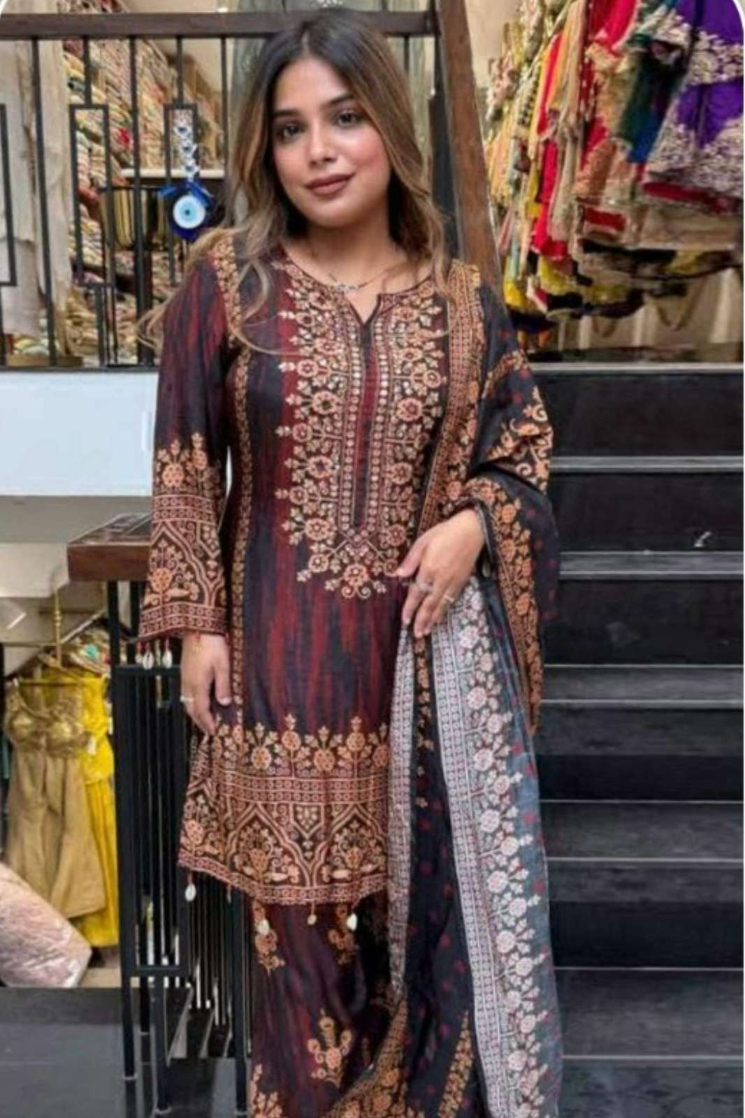 Shri Balaji presents 153 Maslin digital printed Farsi salwar Suit set 