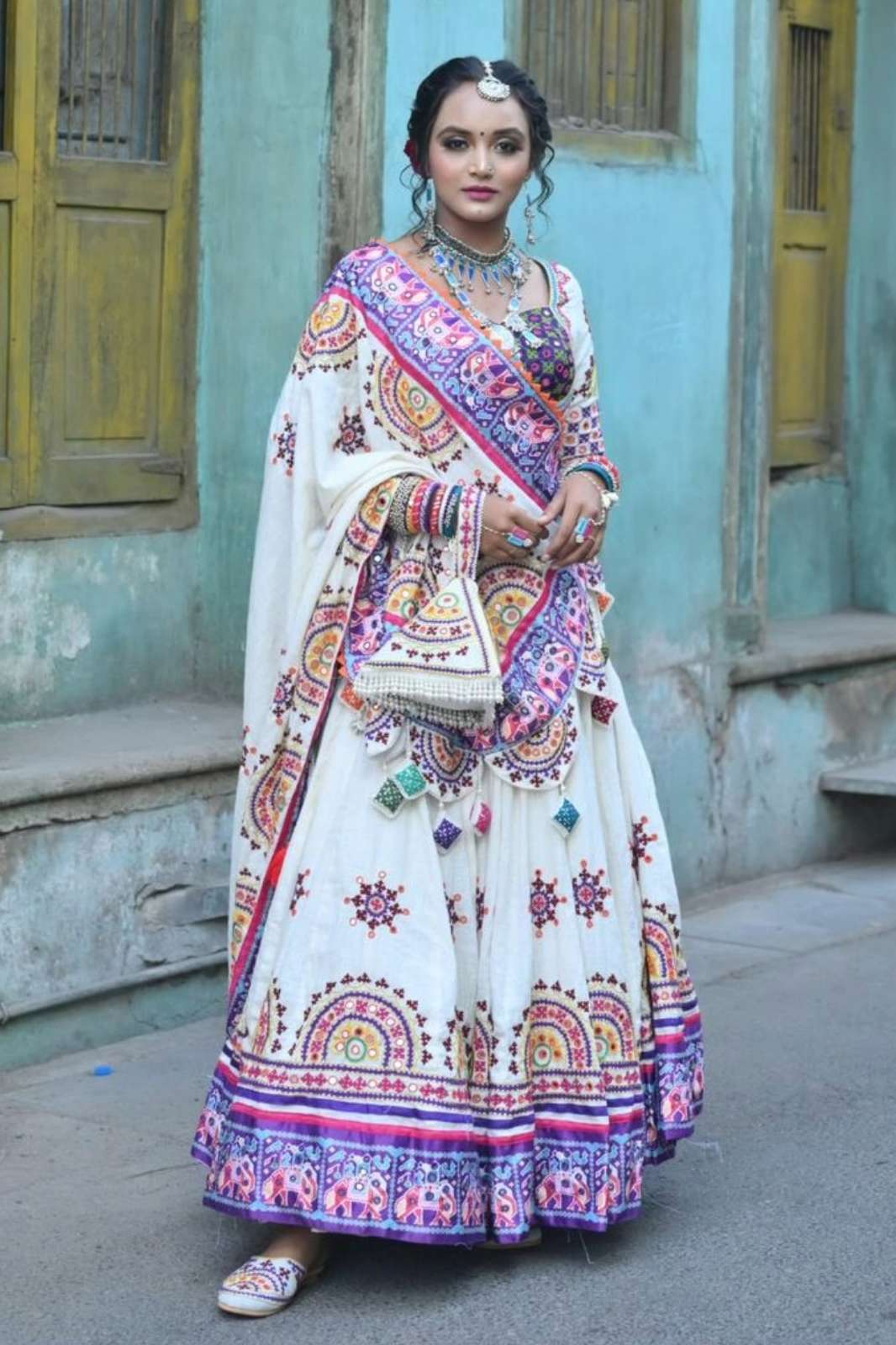 Shri Balaji presents SF 1441 Butter Silk Fancy Digital Print With Real Mirror Work Navratri lehenga 