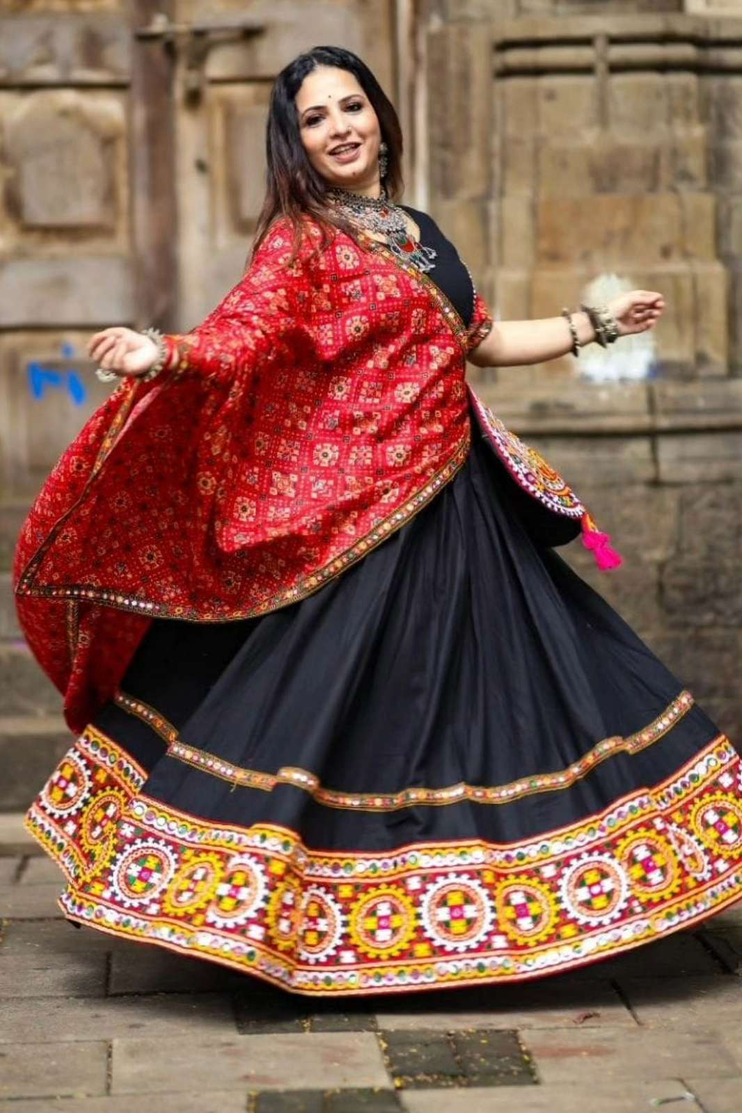 Shri Balaji presents SF 1445 Maslin Cotton Fancy Digital Print With Real Mirror Work Navratri lehenga 