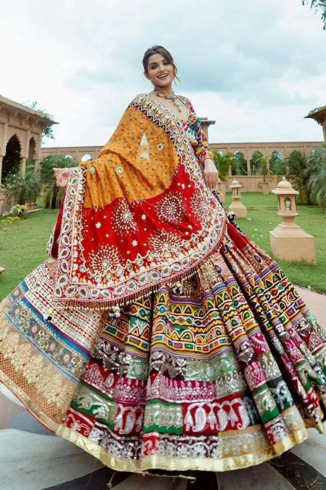 Shri balaji SF 1467 Soft Butter Silk Digital Printed with Real Mirror Work And Golden Zari Gota Work lehenga 