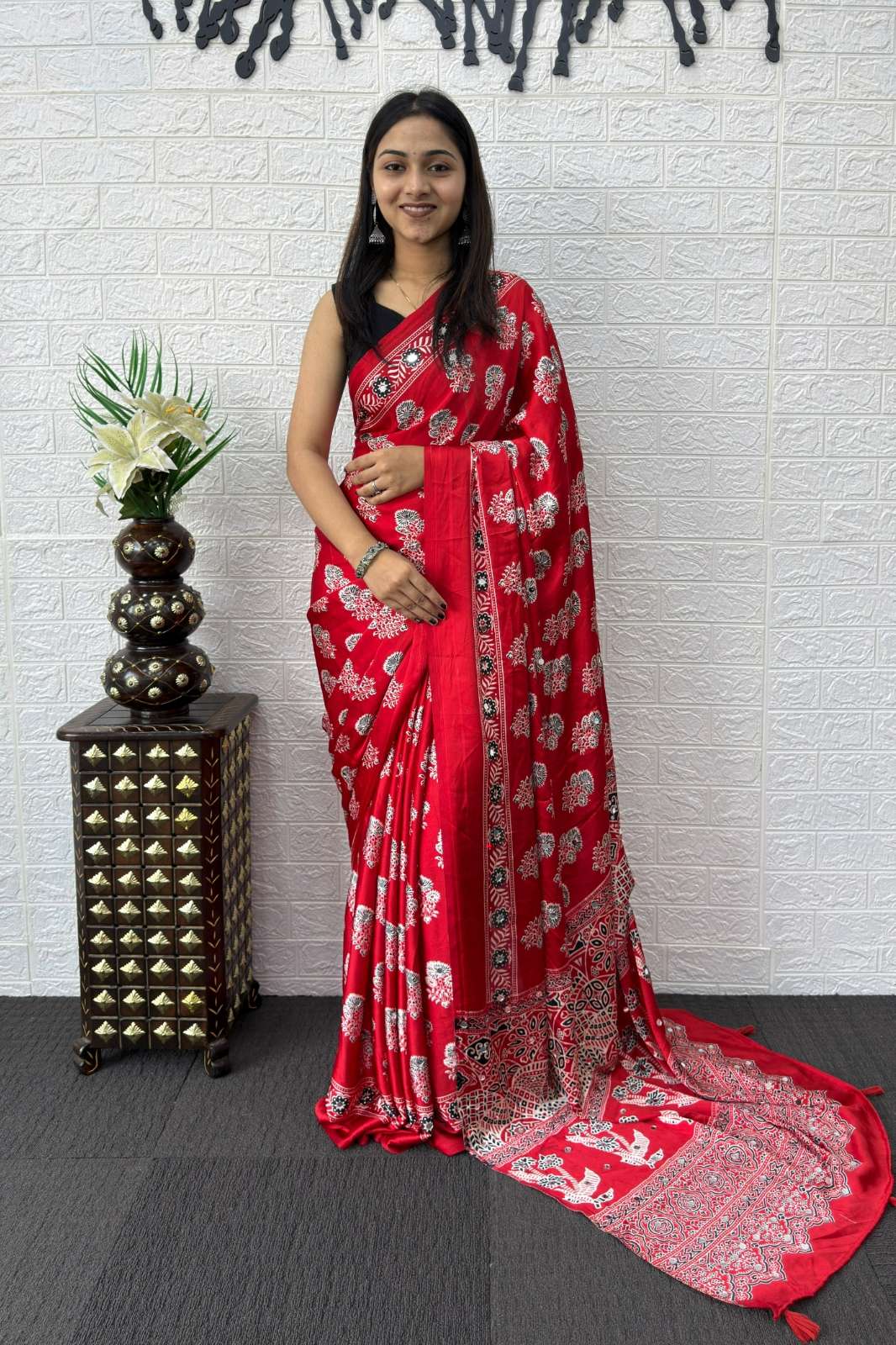 Shri Balaji SF 2370 Lunch Real Mirror Work Satin Silk Saree