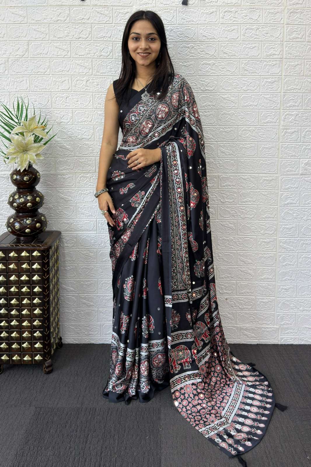 Shri Balaji SF 2374 Present you Japan Satin Silk Digital Printed Mirror Work Festive wear saree 