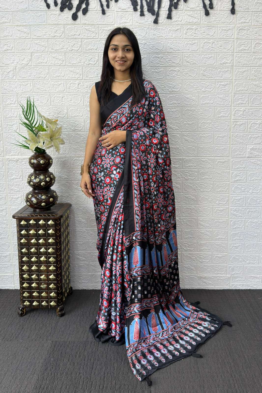 Shri Balaji SF 2377 Present you Japan Satin Silk Digital Printed Mirror Work Festive wear saree 