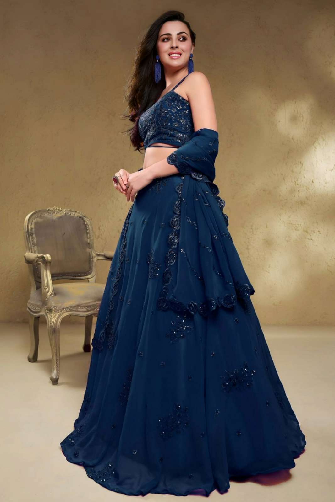 Zeel 7060 Blue Georgette fabric Zari Dori  & Sequins Embroidery Work lehenga 