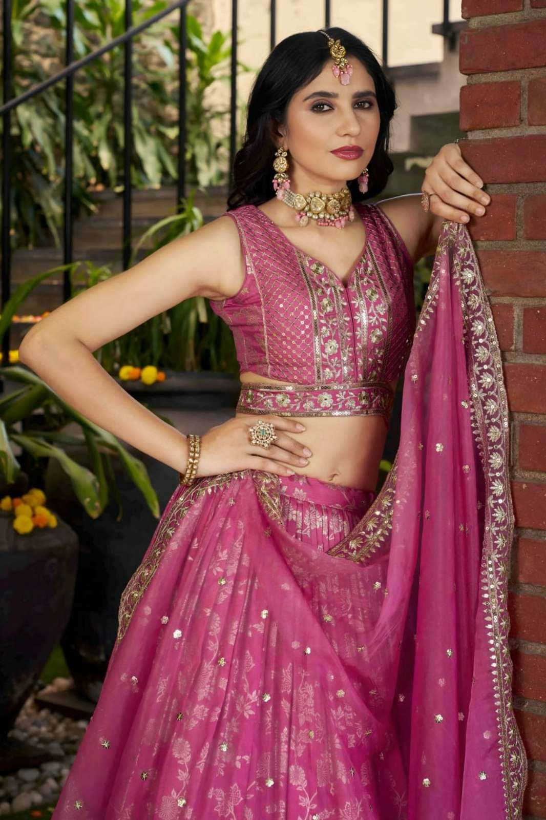 Zeel 7100 Pink Dola Silk Jacquard fabric Zari & Sequins Embroidery Work lehenga 