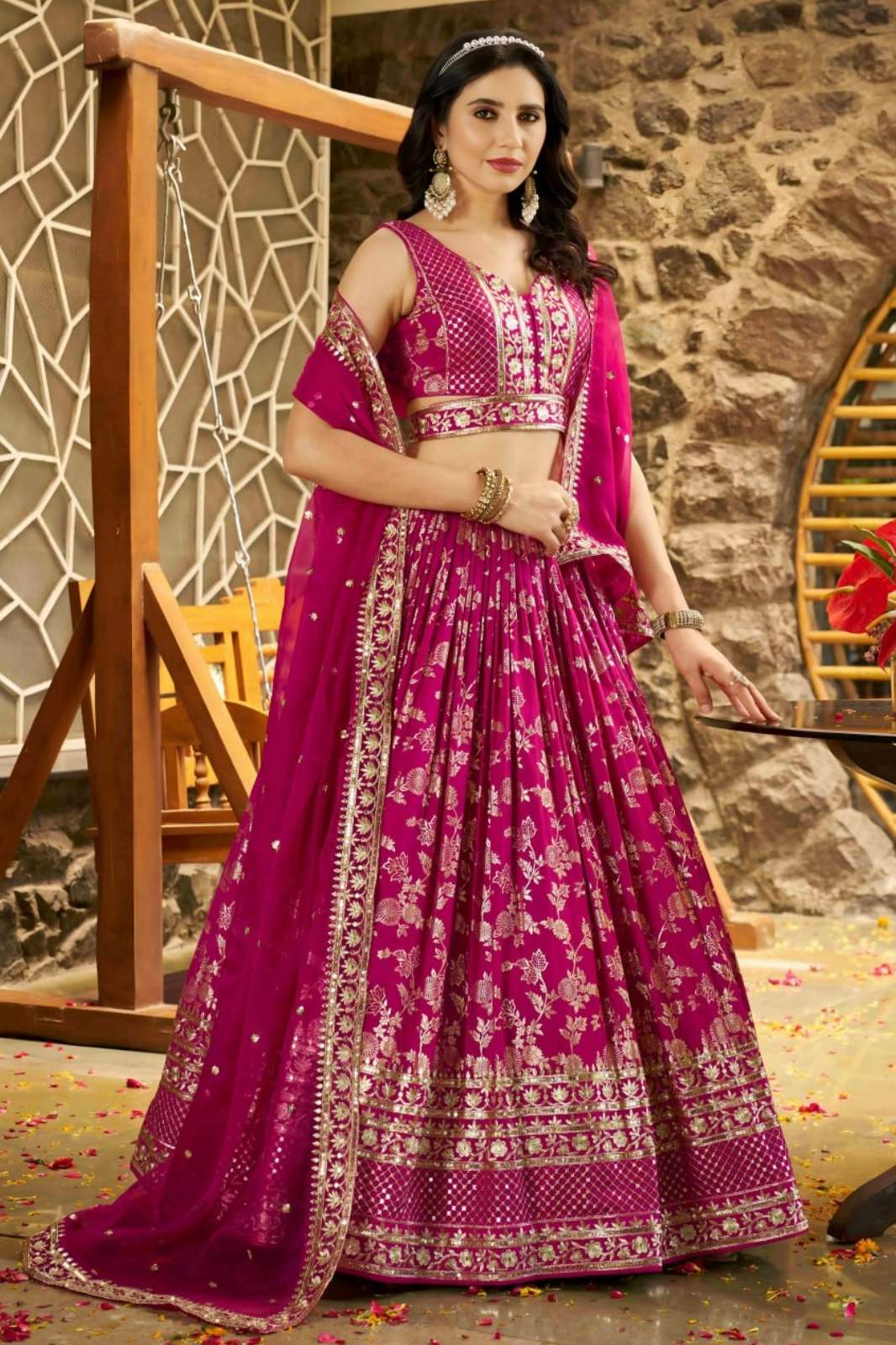 Zeel 7100 Rani Dola Silk Jacquard fabric Zari & Sequins Embroidery Work lehenga 