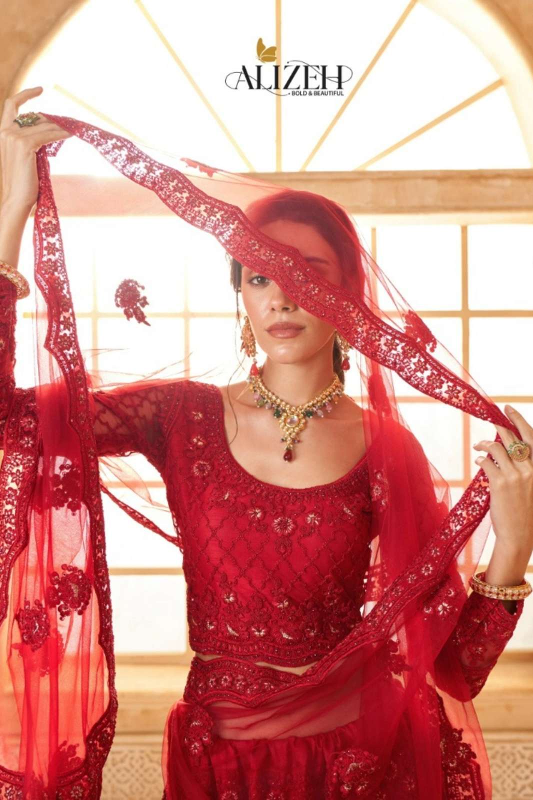 ALIZEH Presents BRIDAL HERITAGE COLOR SAGA VOL 03 embroidered net fabric Wedding wear lehenga