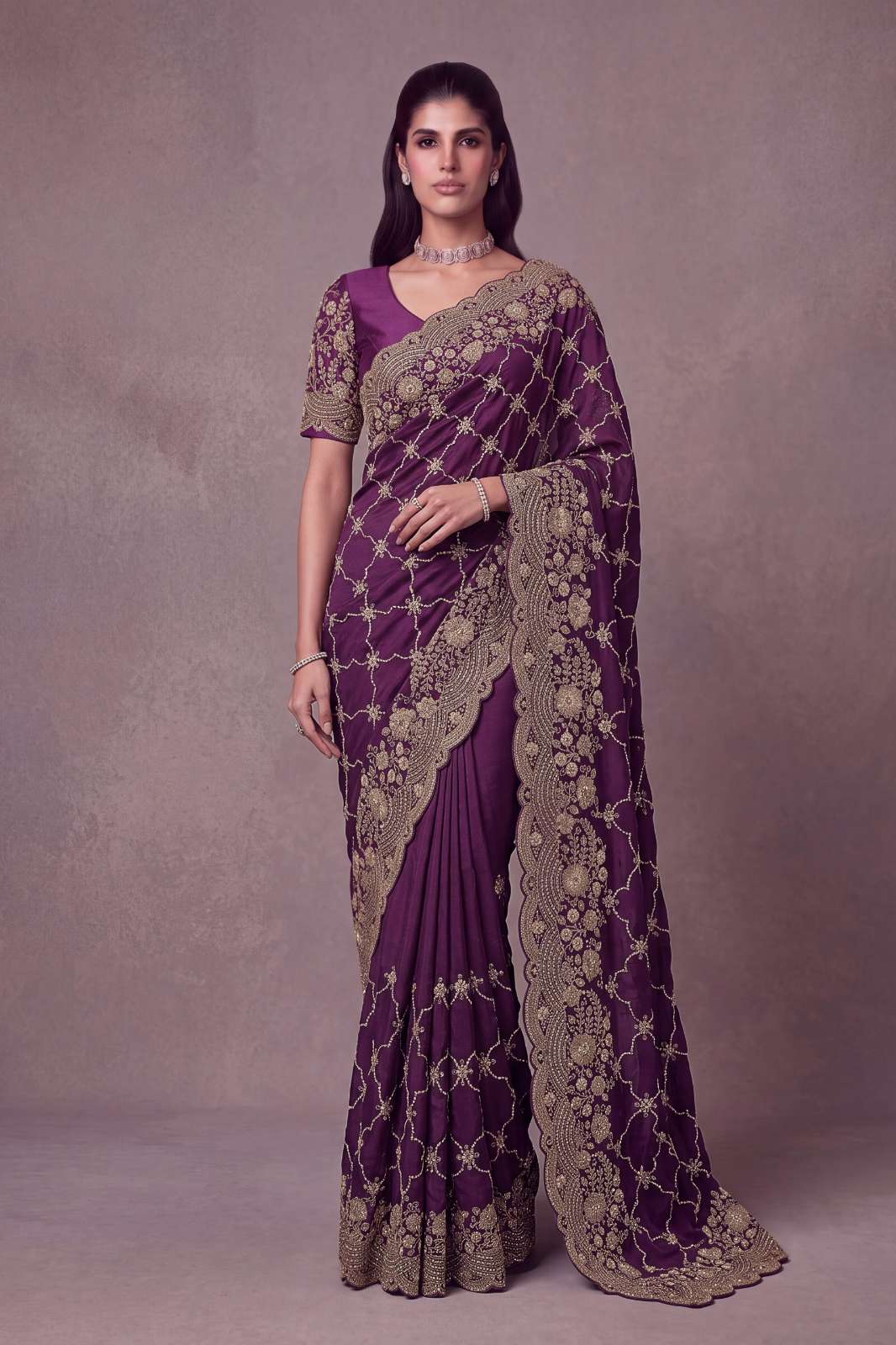 Anjani Art 5041 Series Premium Satin Silk Metalic Dori Embroidered Zari Work Saree