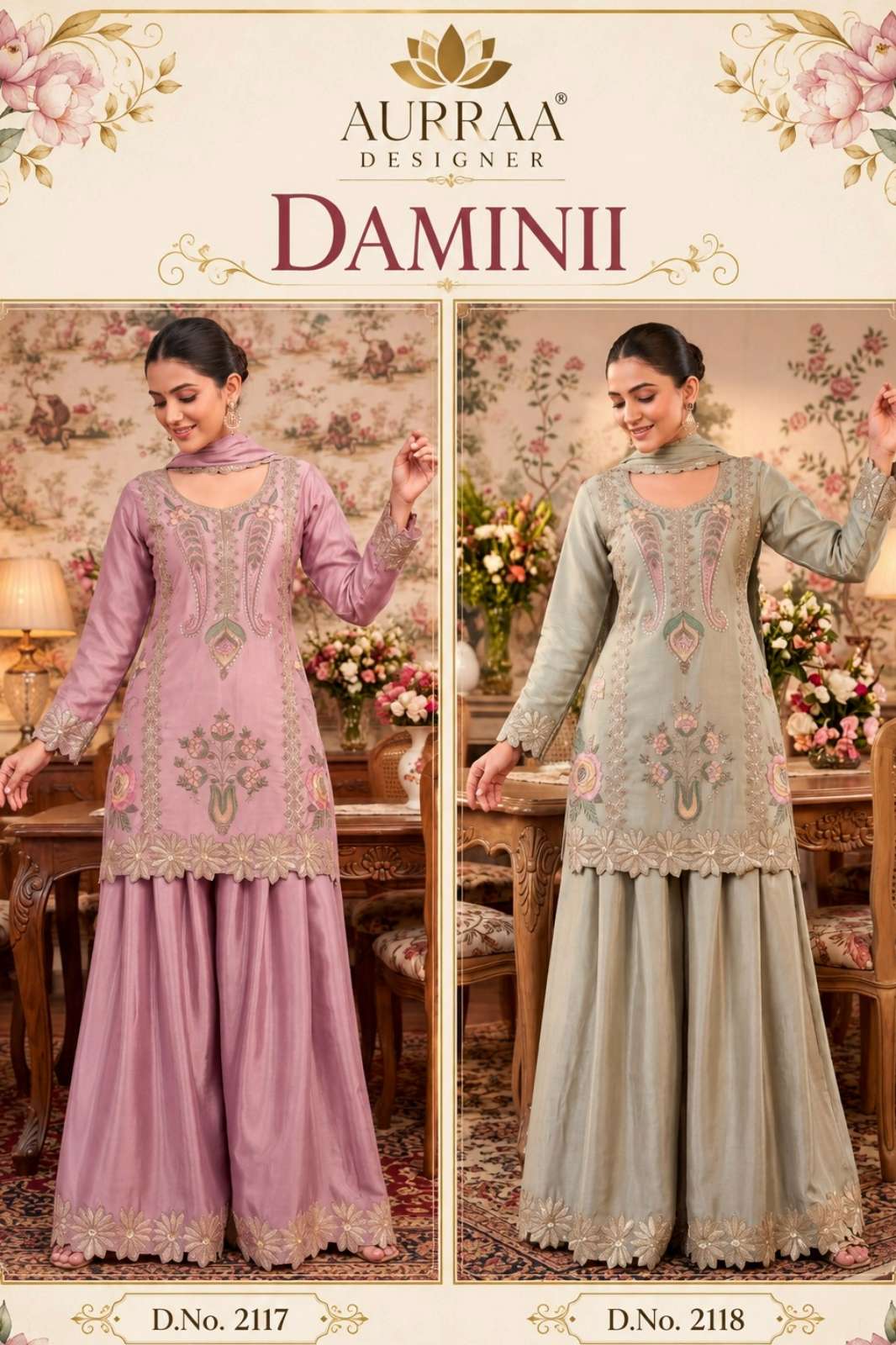 AURRAA DESIGNER PRESENTS DAMINI CHINNON READY TO WEAR EMBROIDERY WORK DESIGNER SUITS