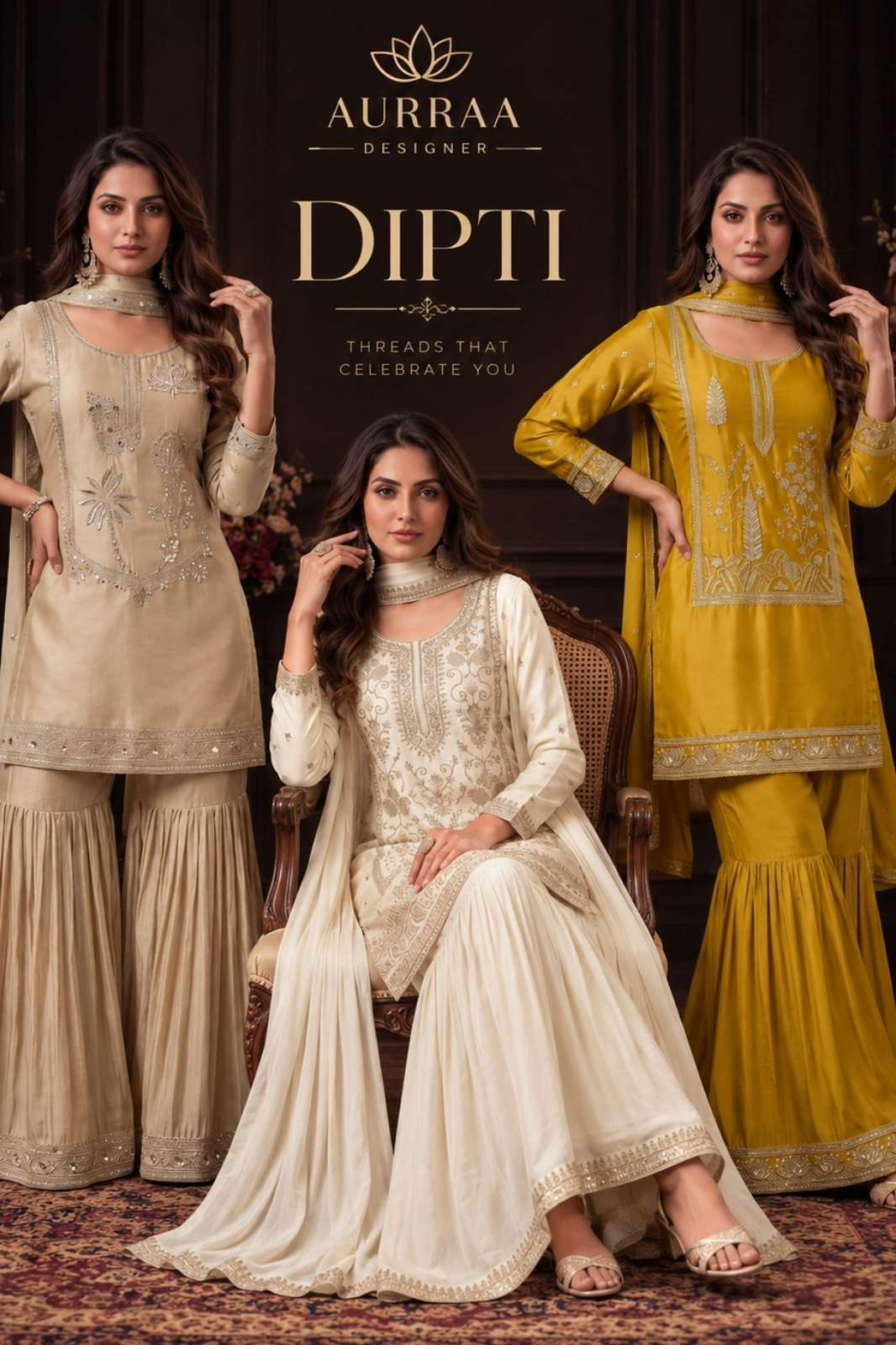 AURRAA DESIGNER PRESENTS DIPTI  SATIN SILK READY TO WEAR DESIGNER SUIT COLLECTION 