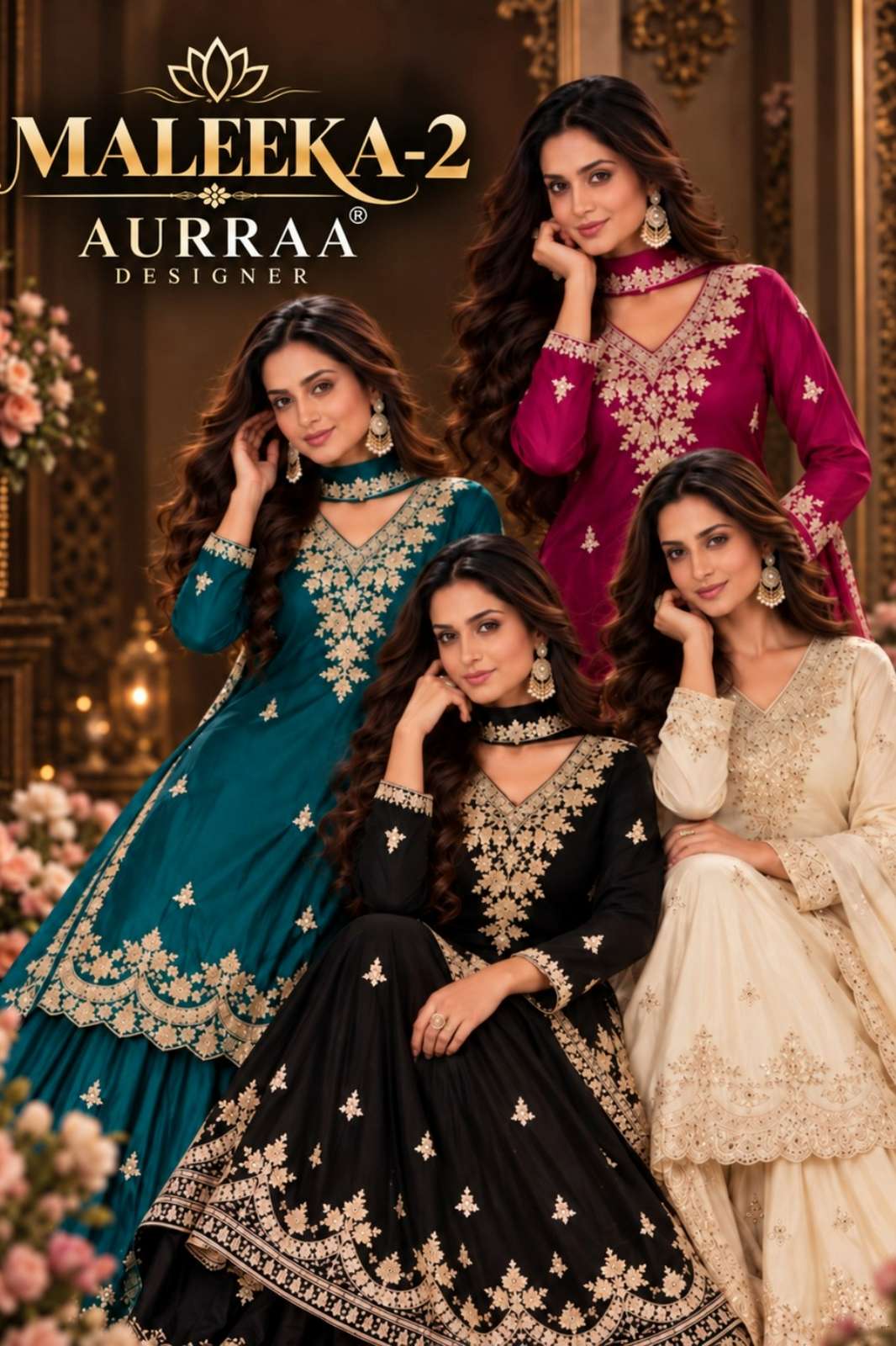 AURRAA DESIGNER PRESENTS MALEEKA 2 EMBROIDERED CHINON READY TO WEAR DESIGNER PALAZZO SUIT