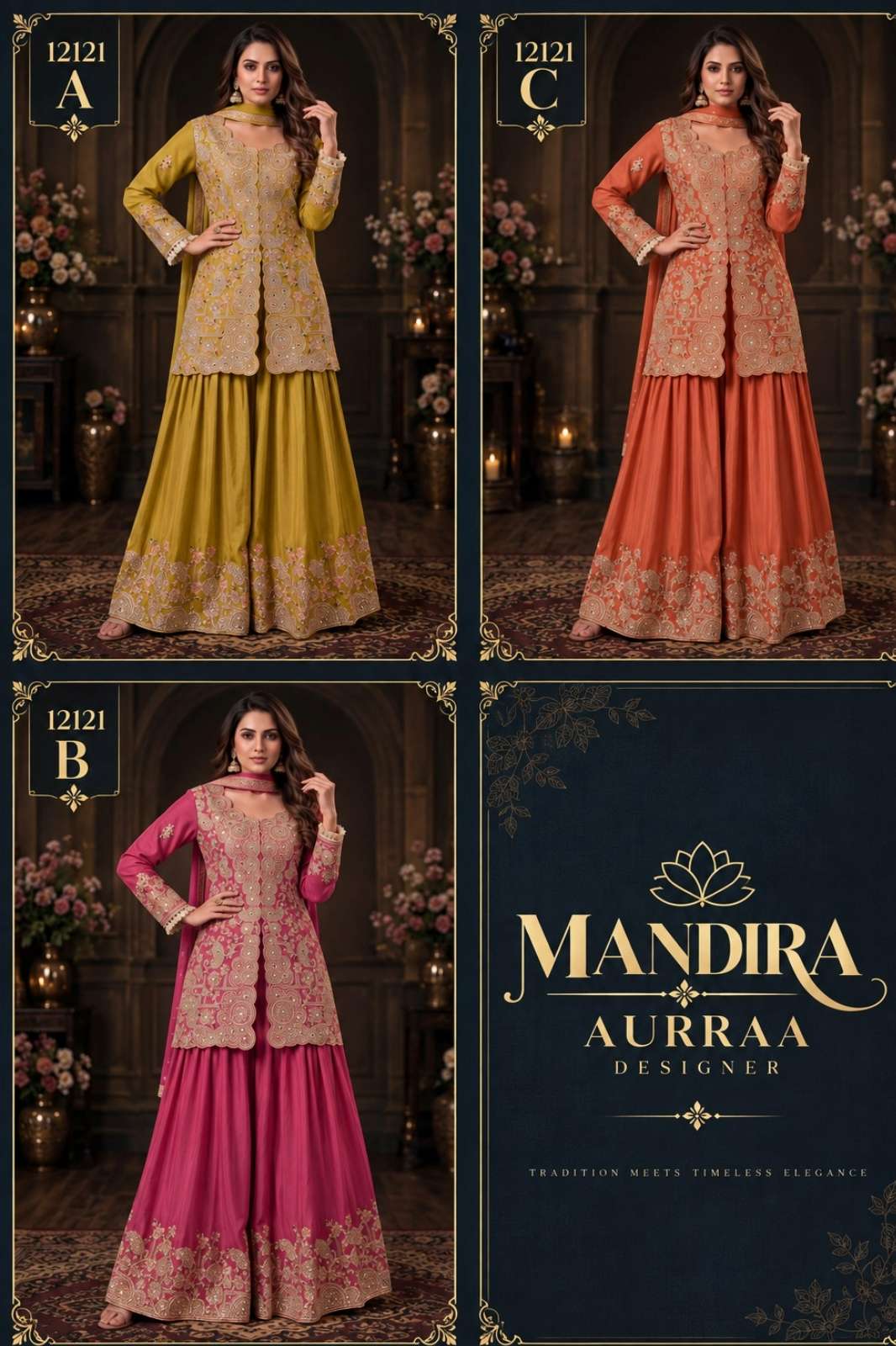 AURRAA DESIGNER PRESENTS MANDIRA EMBROIDERED CHINON READY TO WEAR DESIGNER PALAZZO SUIT