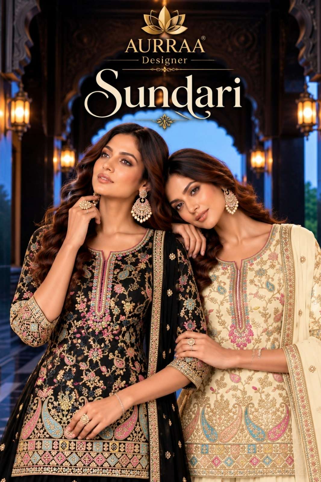 AURRAA DESIGNER PRESENTS SUNDARI PREMIUM CHINON SILK WITH EMBROIDERY WORK SUIT COLLECTION 