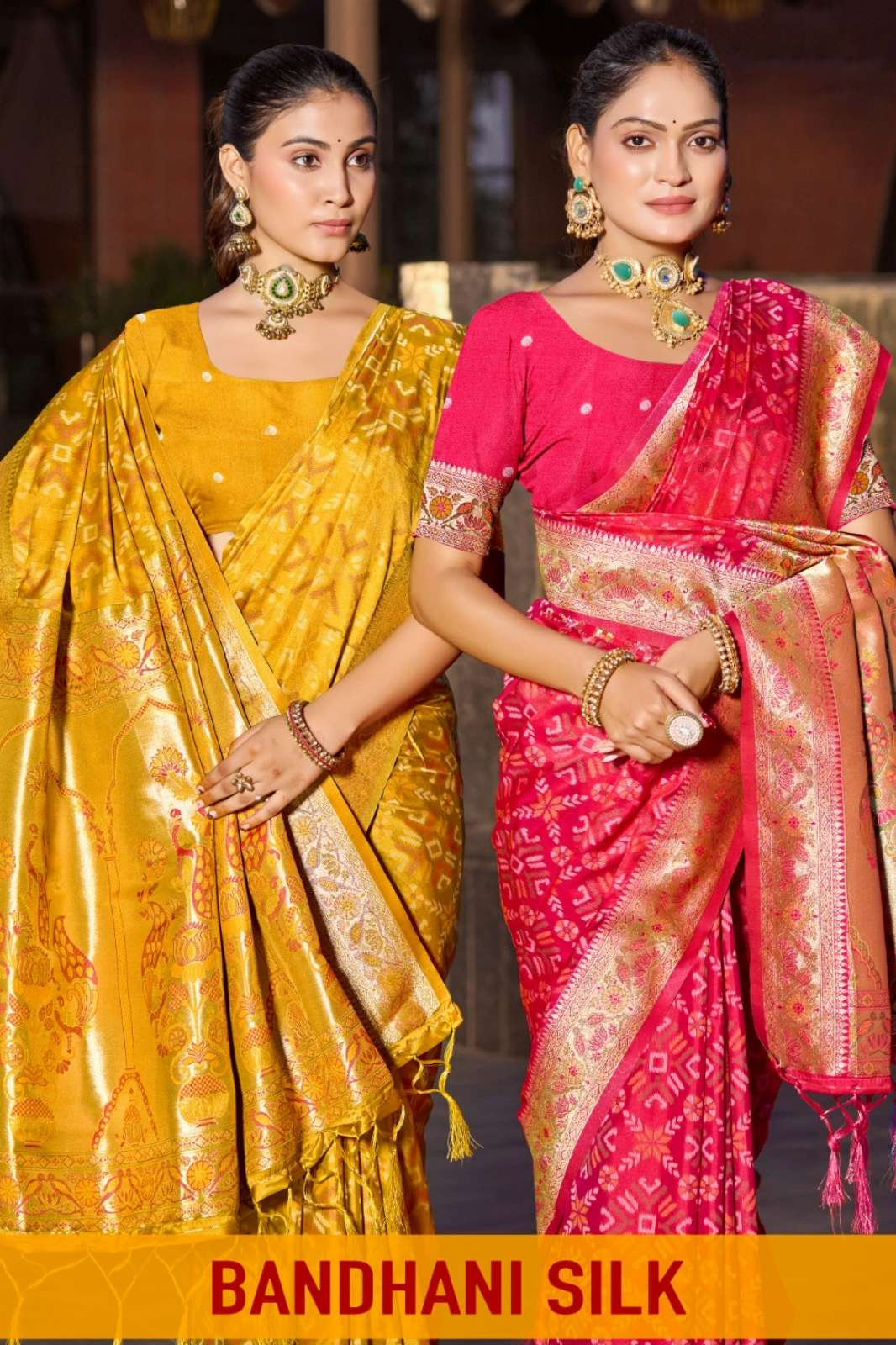 Bunawat  Bandhani Silk Bandhani Zari Weaving Work sarees