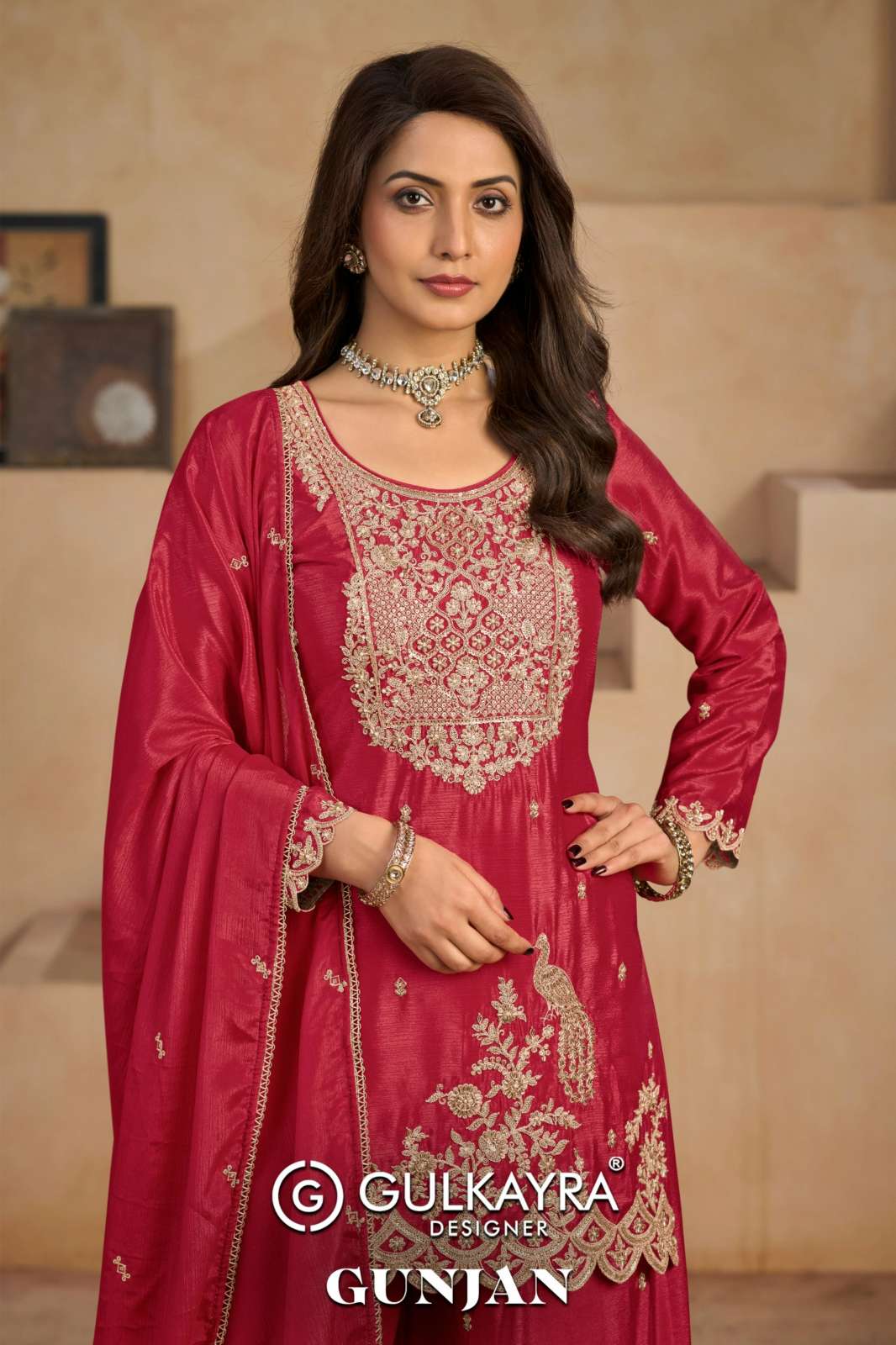 Gulkayra Designer Present GUNJAN Real Chinon Hand Work ready to wear suit 