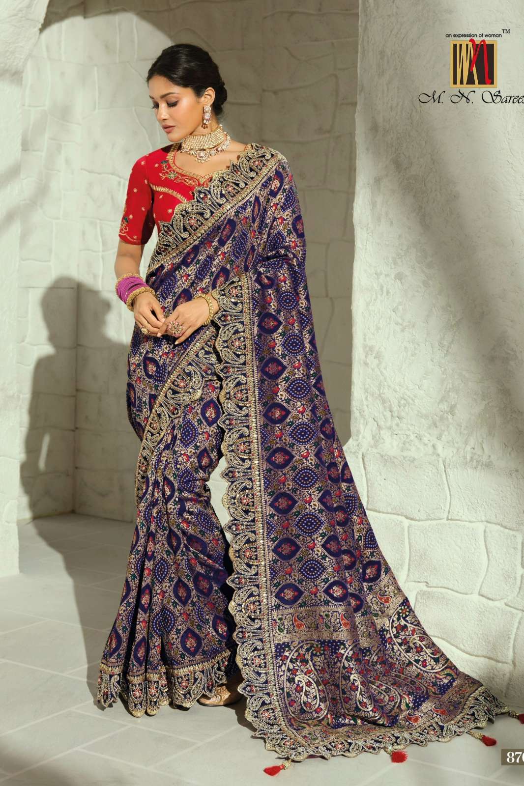 MN Bandhej  8700 Series  Pure Georgette saree with Hand Work Border For wedding wear 