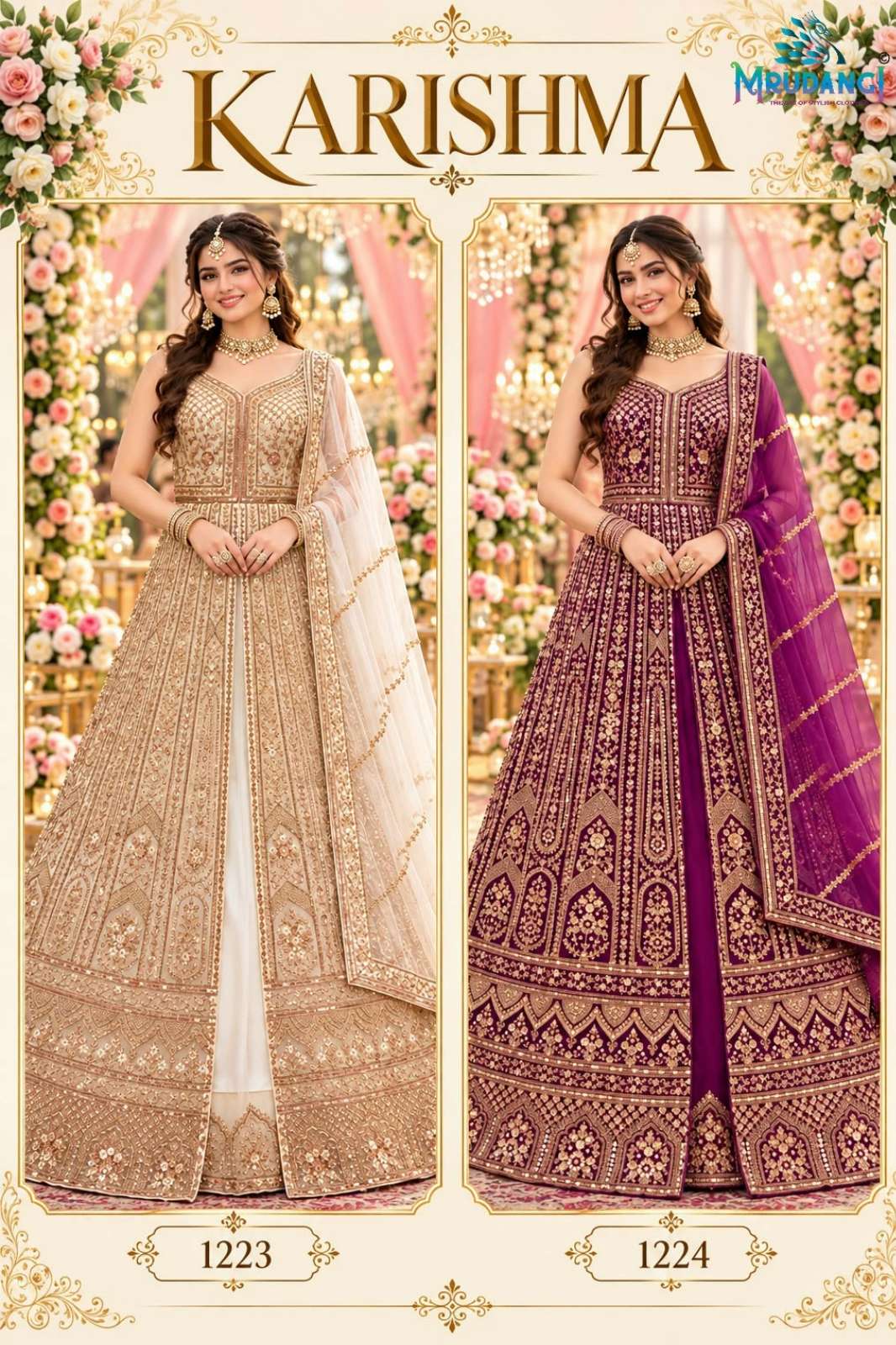 MRUDANGI KARISHMA PREMIUM NET EMBROIDERED SEQUENCE & BEADS WORK DESIGNER LEHENGA 