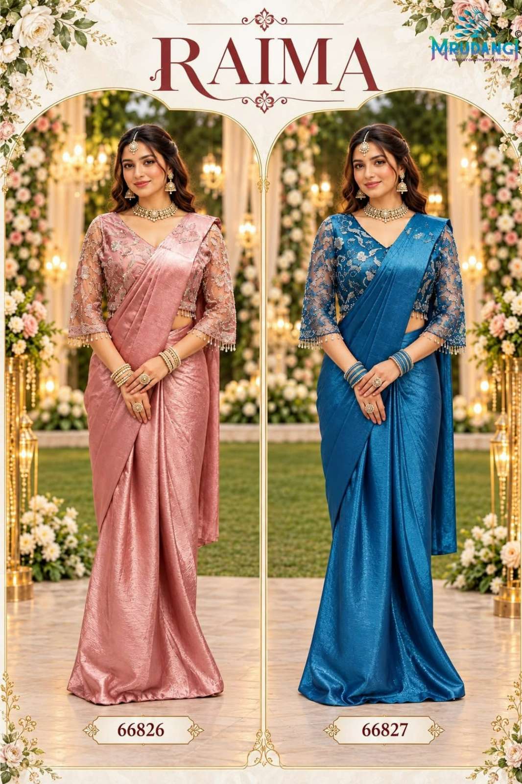 MRUDANGI RAIMA SATIN CRUSH READY TO WEAR HEAVY WORK  SAREE 