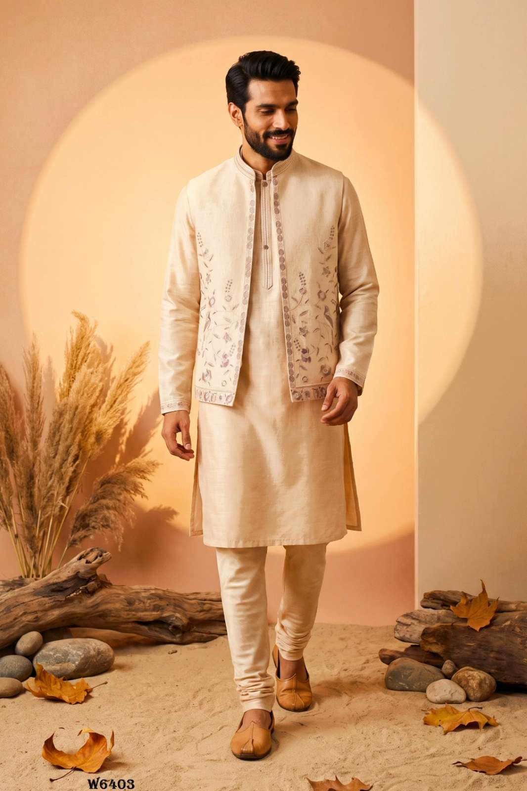 Outluk Wedding 64 presents Embroidery Work Linen Fabric Indo western kurta pajama