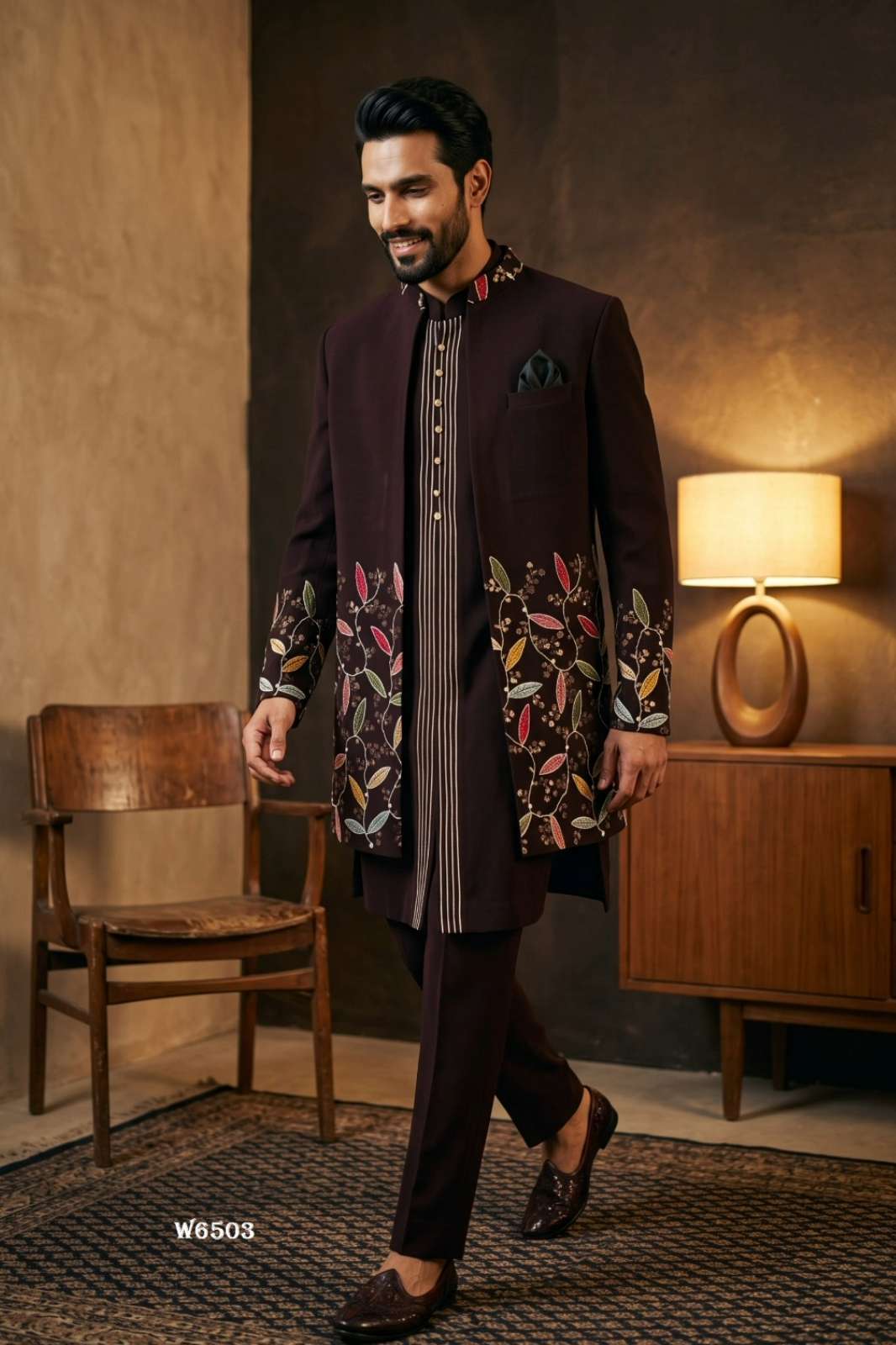 Outluk Wedding 65 presents Embroidery Work Linen Fabric Indo western for men