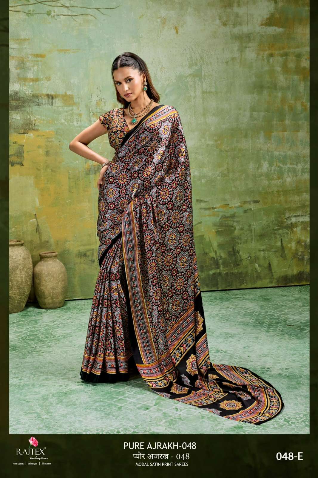 Rajtex Pure Ajrakh 048 Ajrakh Printed Modal Satin Saree collection 