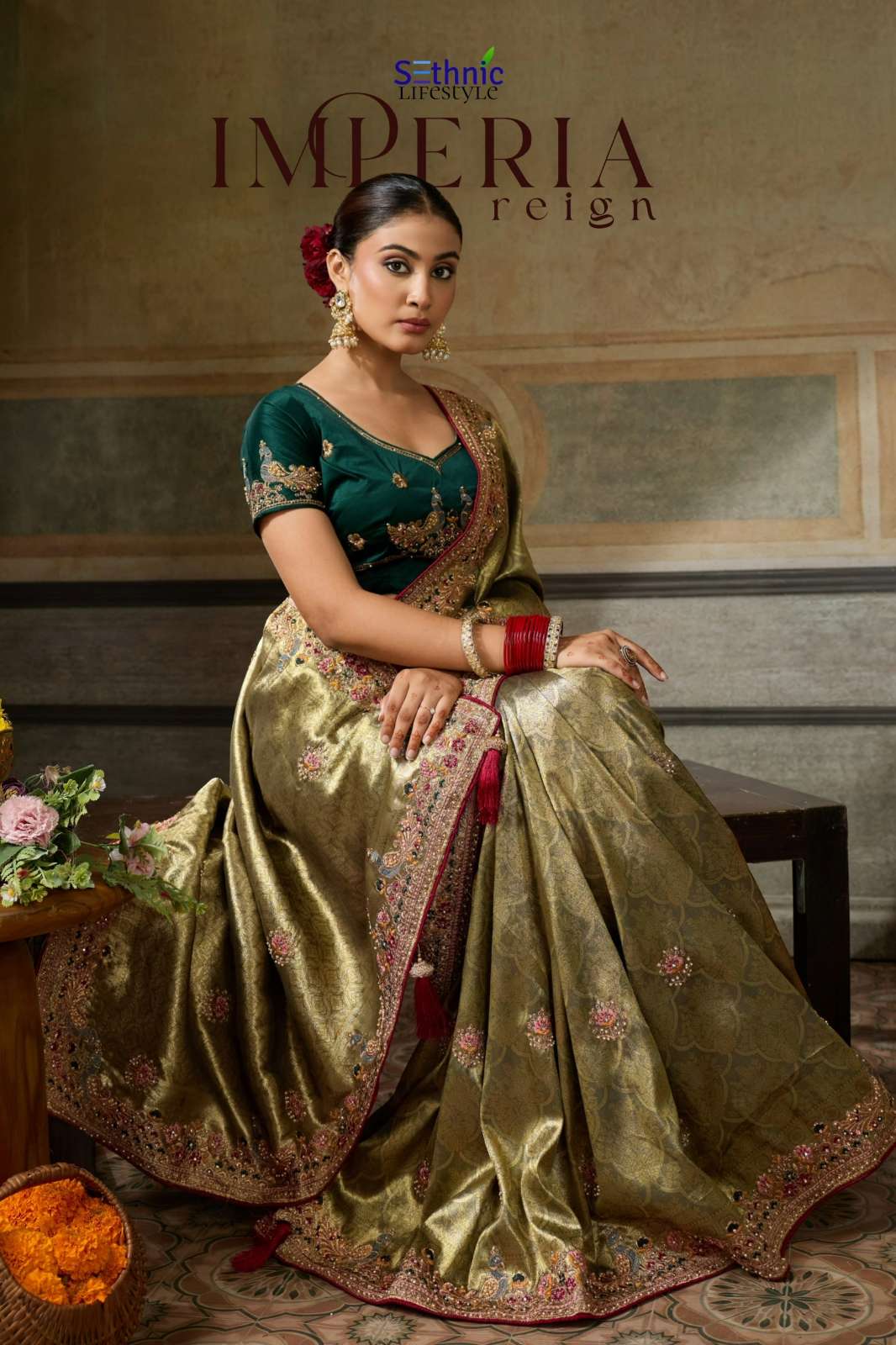 Sethnic Lifestyle Imperia Reign Banarasi Silk Festive saree with Embroidery Zari & Threads work