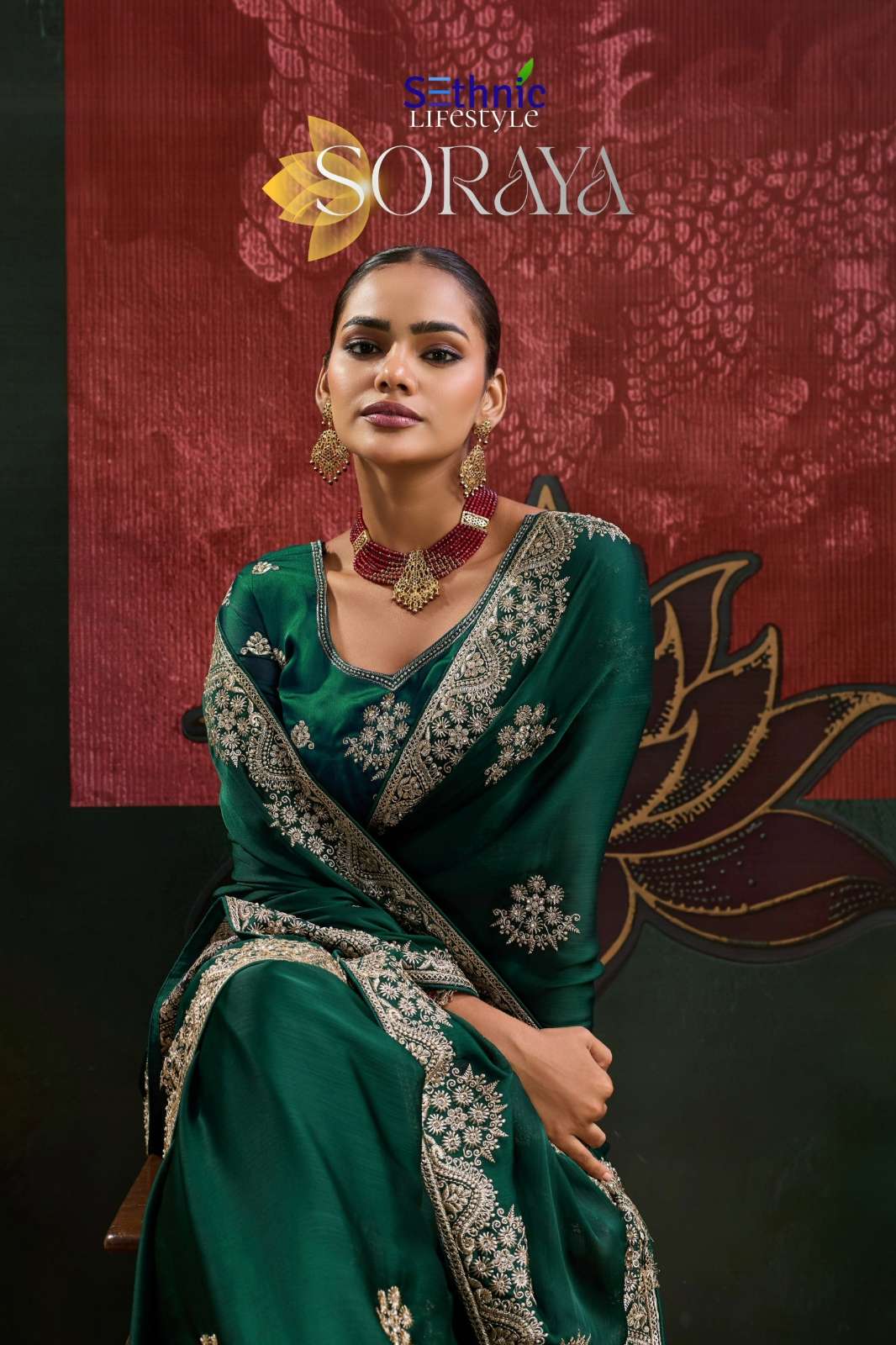 Sethnic presents Soraya Satin Chiffon Saree With Fine Zari & Thread Embroidery work 