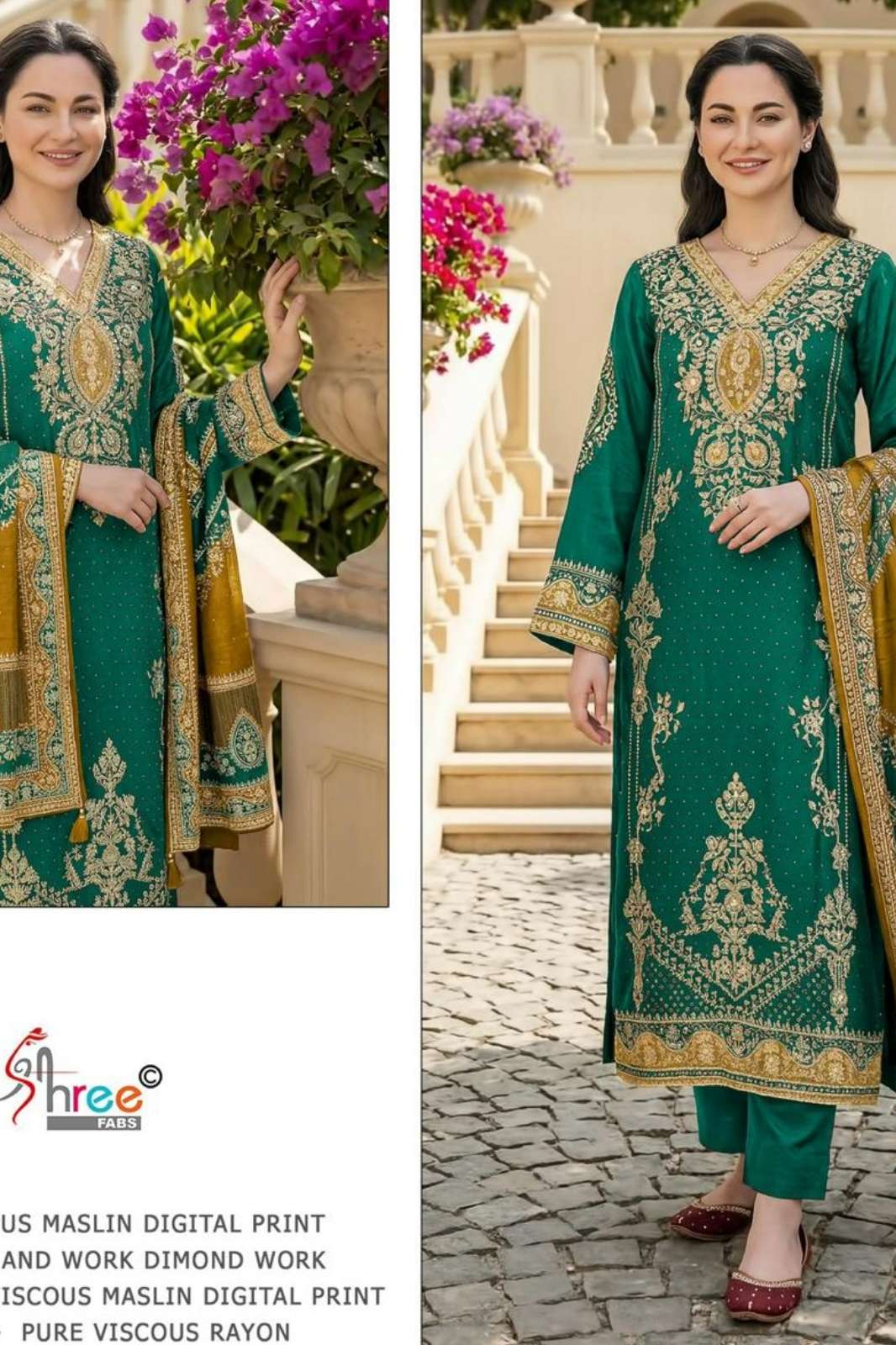 Shri Balaji 24363 Muslin Digital Printed Aari with Dimond work PAKISTANI SUIT 