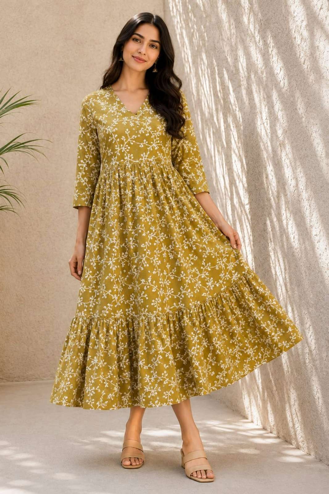 Shri Balaji 24385  Traditional bagru hand block printed cotton frill one peace 