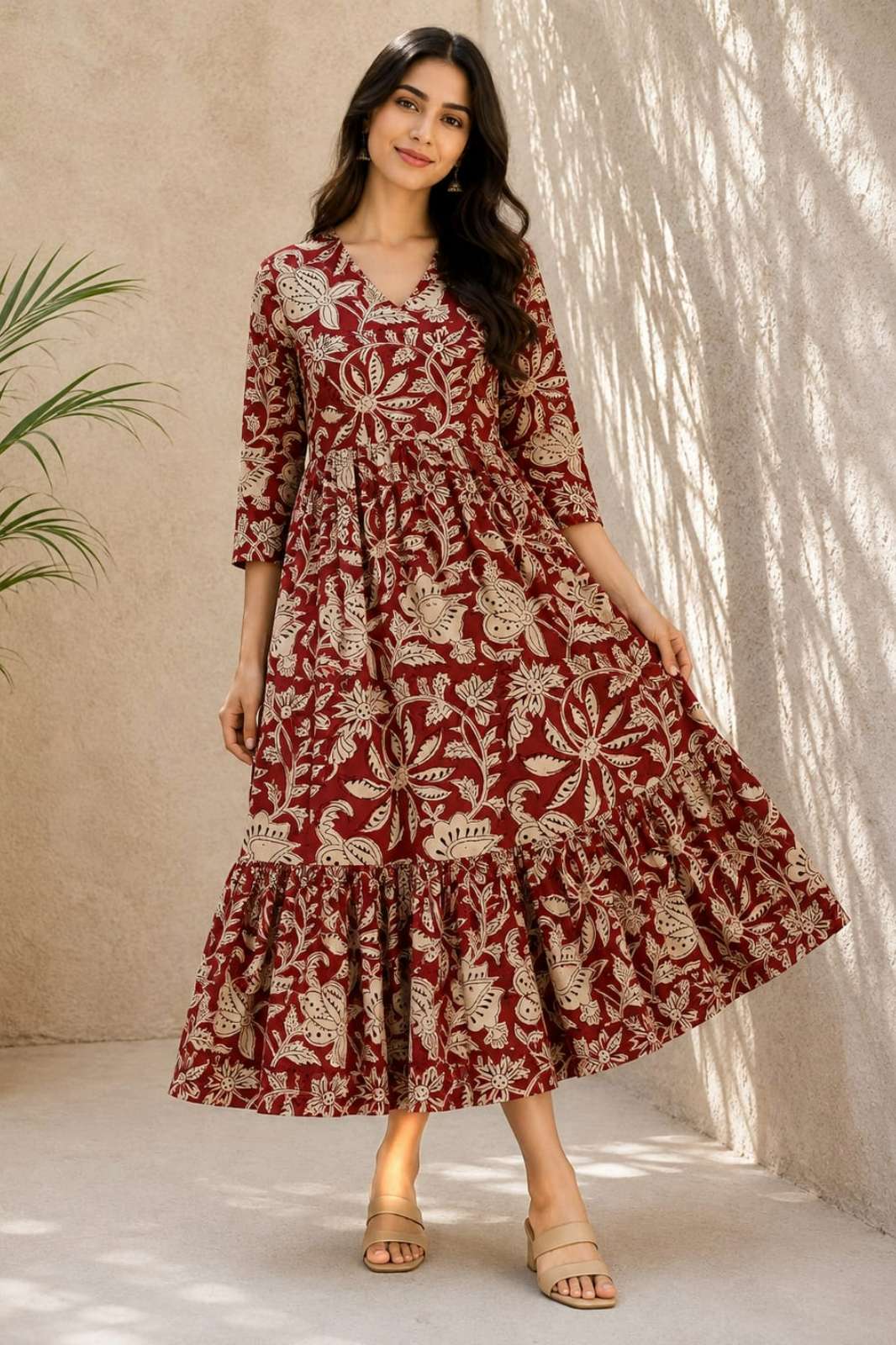 Shri Balaji 24385 Traditional bagru hand block printed cotton frill one peace 