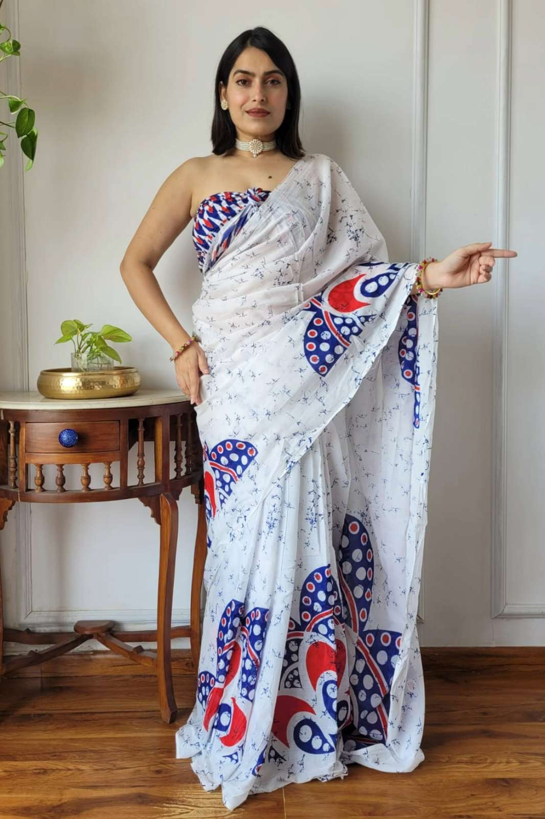 Shri Balaji 24387 Traditional Ajrakh printed Maheshwari silk Saree