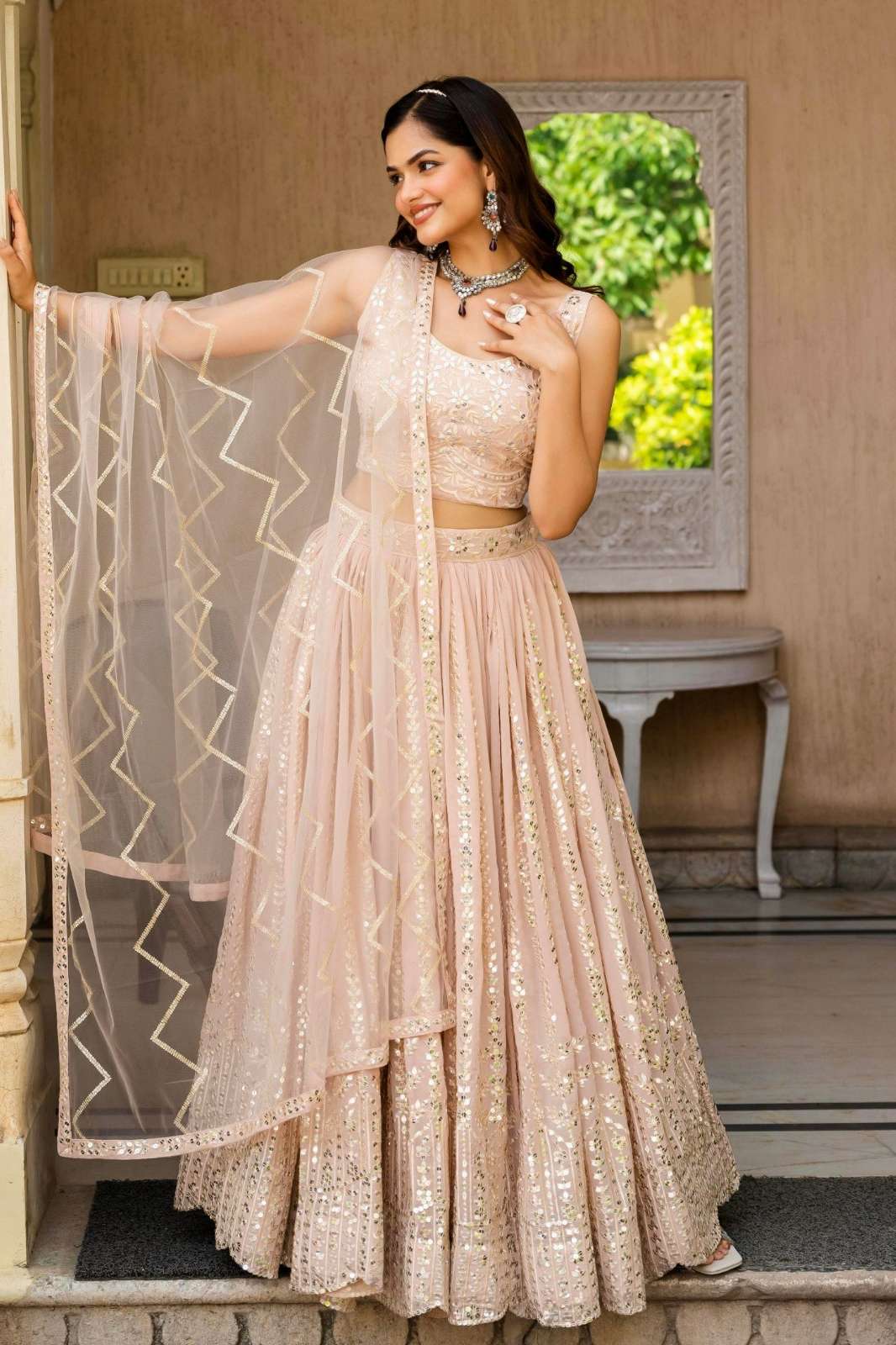 Shri Balaji presents 227 Faux Georgette lehenga with Zari Sequence Embroidery work