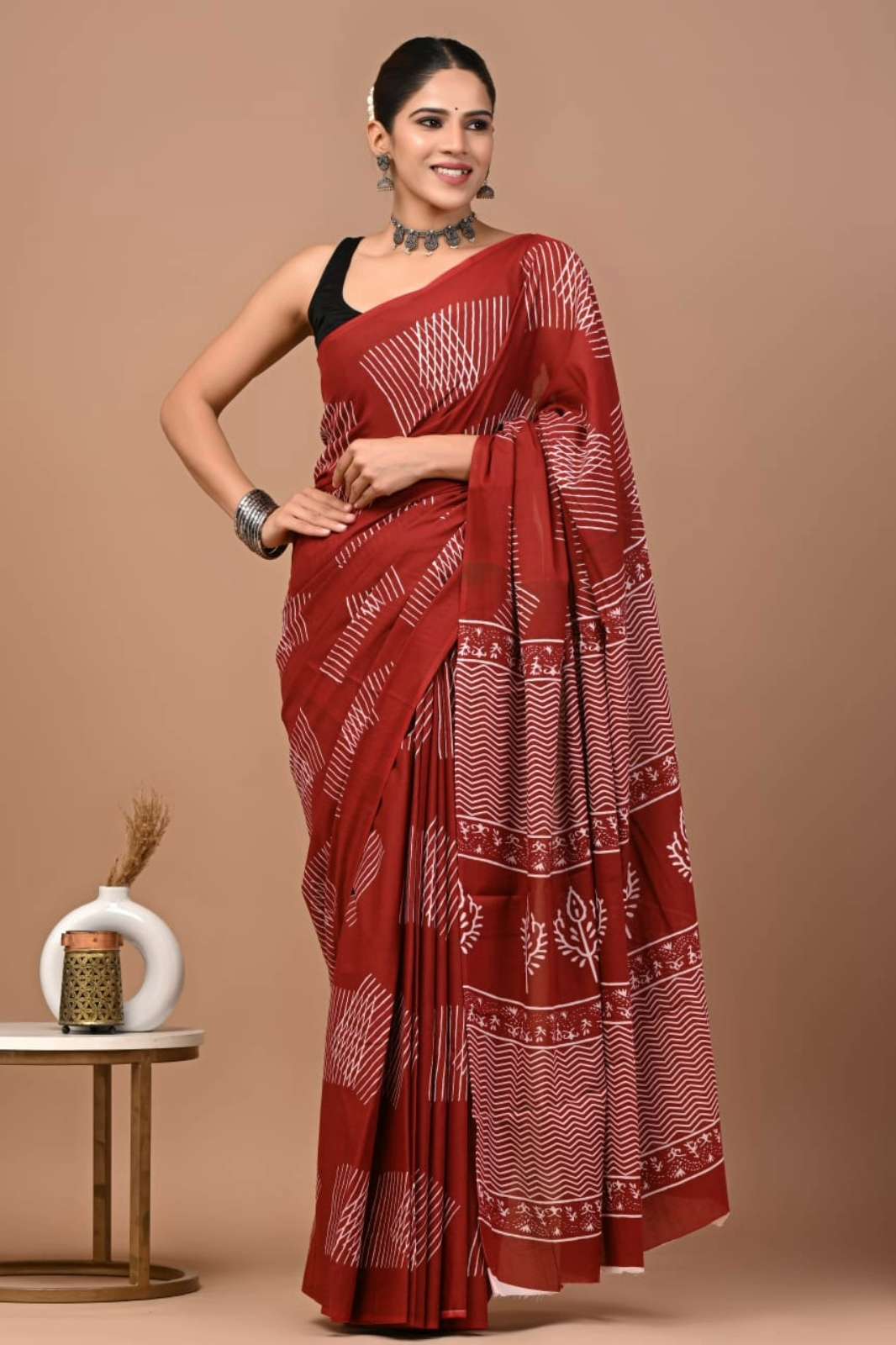 Shri Balaji presents 24381 Bagru Block Print Cotton mulmul Saree collection