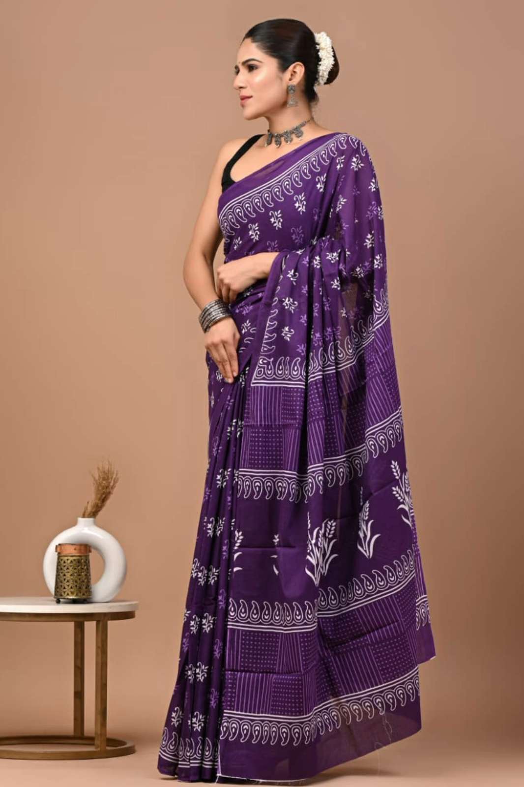 Shri Balaji presents 24381 Bagru Block Print Cotton mulmul Saree collection