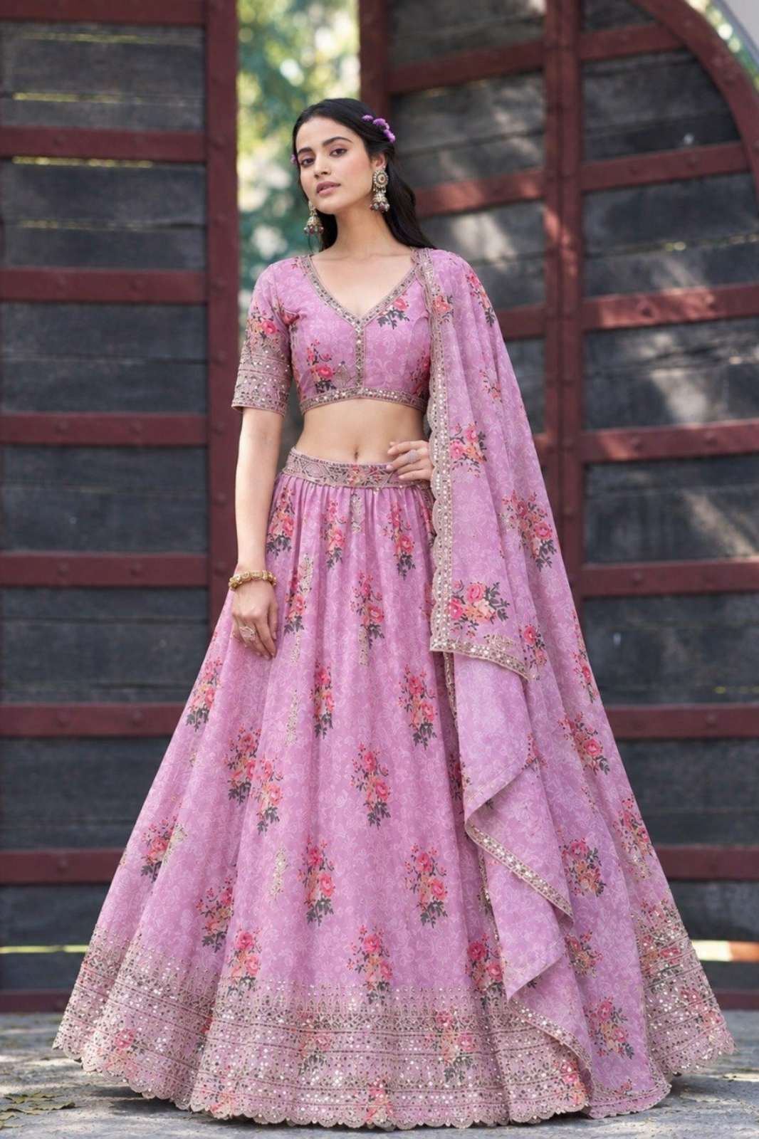 Shri Balaji presents 395 A Premium Star Georgette lehenga with Zari and Sequins Embroidery Work 