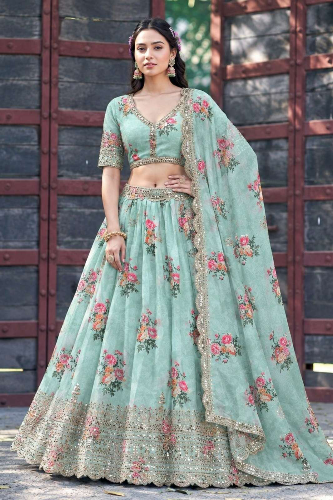 Shri Balaji presents 395 B Premium Star Georgette lehenga with Zari and Sequins Embroidery Work 