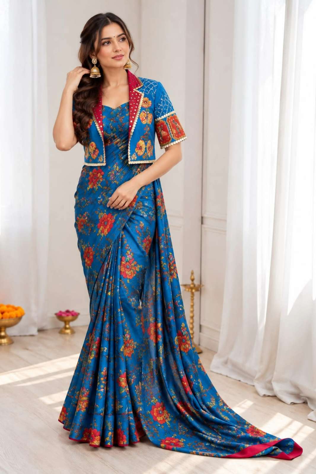 Shri balaji presents BB 97 ready to wear Heavy Chinon Silk Digital Printed saree