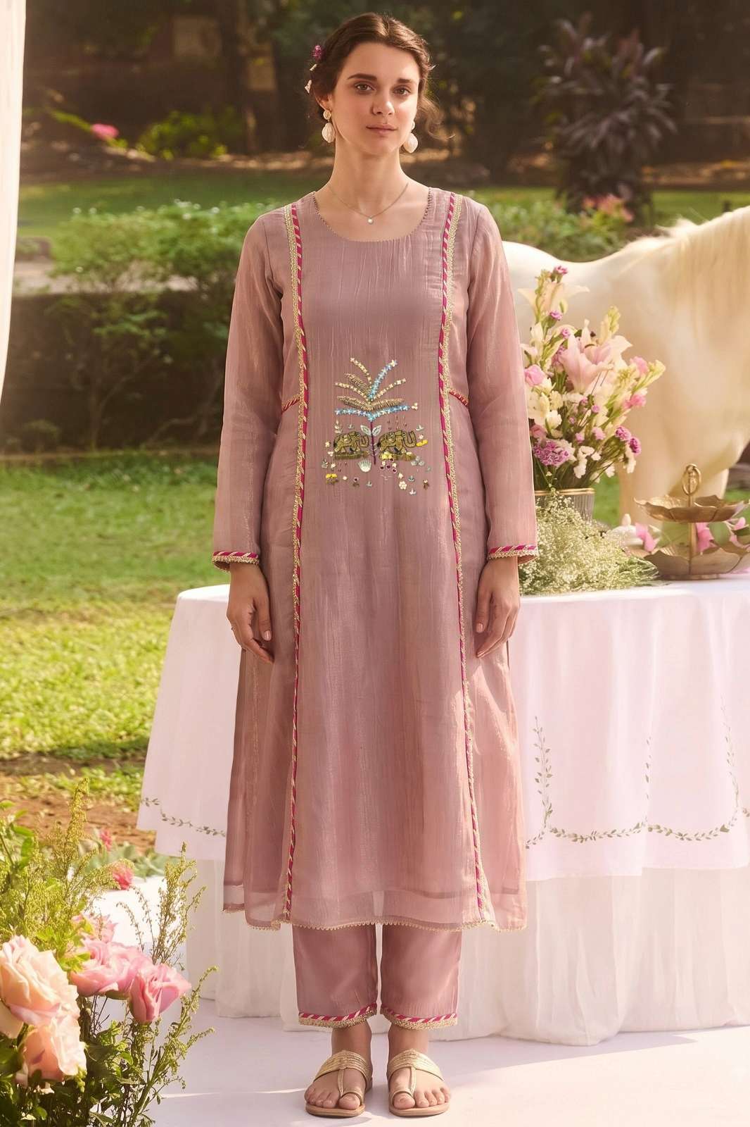 Shri balaji presents DRS244 DUSTY PINK EMBROIDERED KURTA SET 