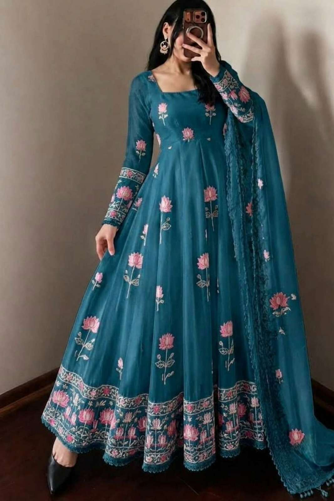 Shri Balaji presents DV  26680 Fendi Silk Heavy work ready to wear Designer Anarkali suit 