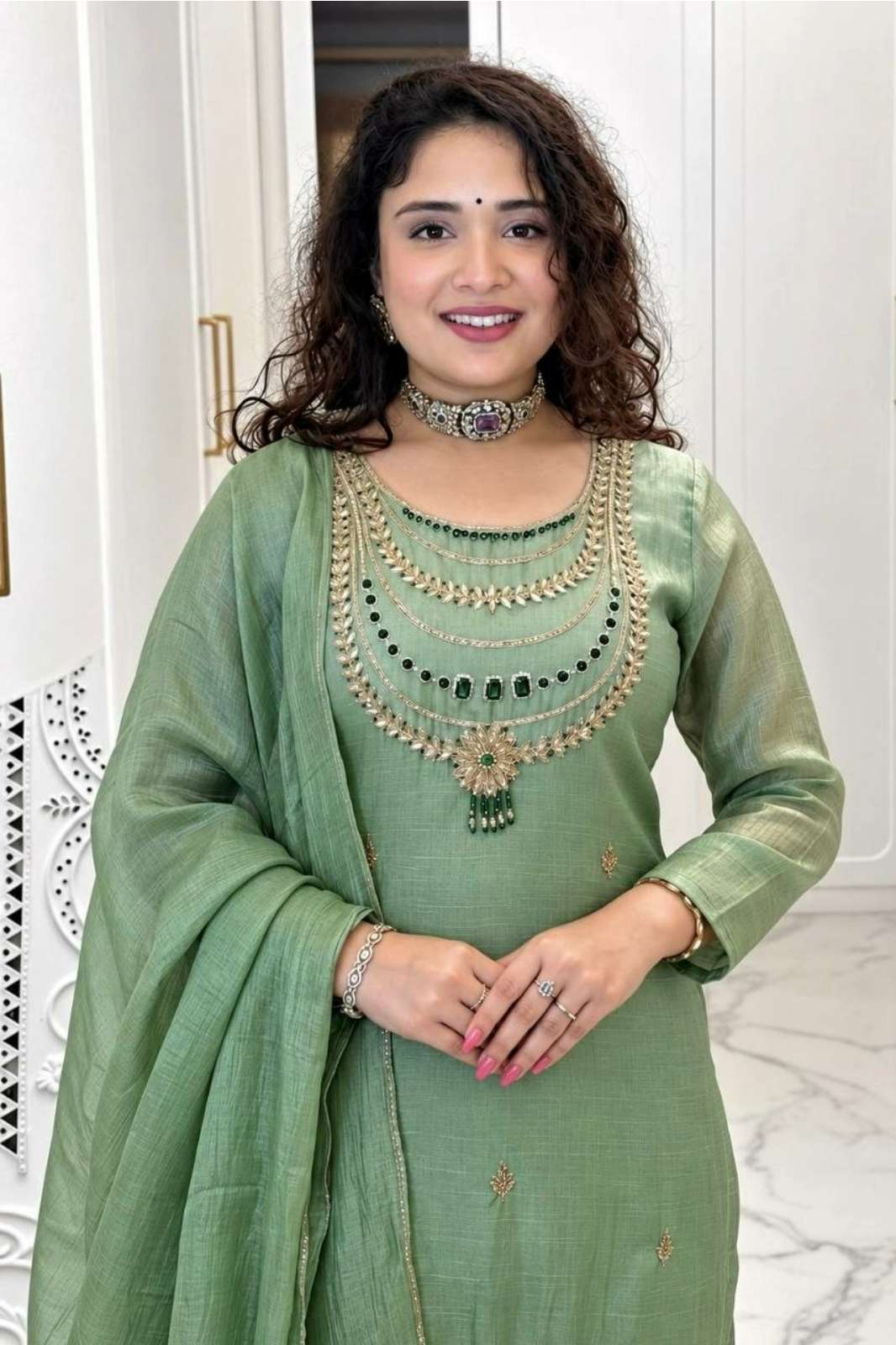 Shri Balaji presents DV  26707 Crush Silk Embroidered Designer suit 